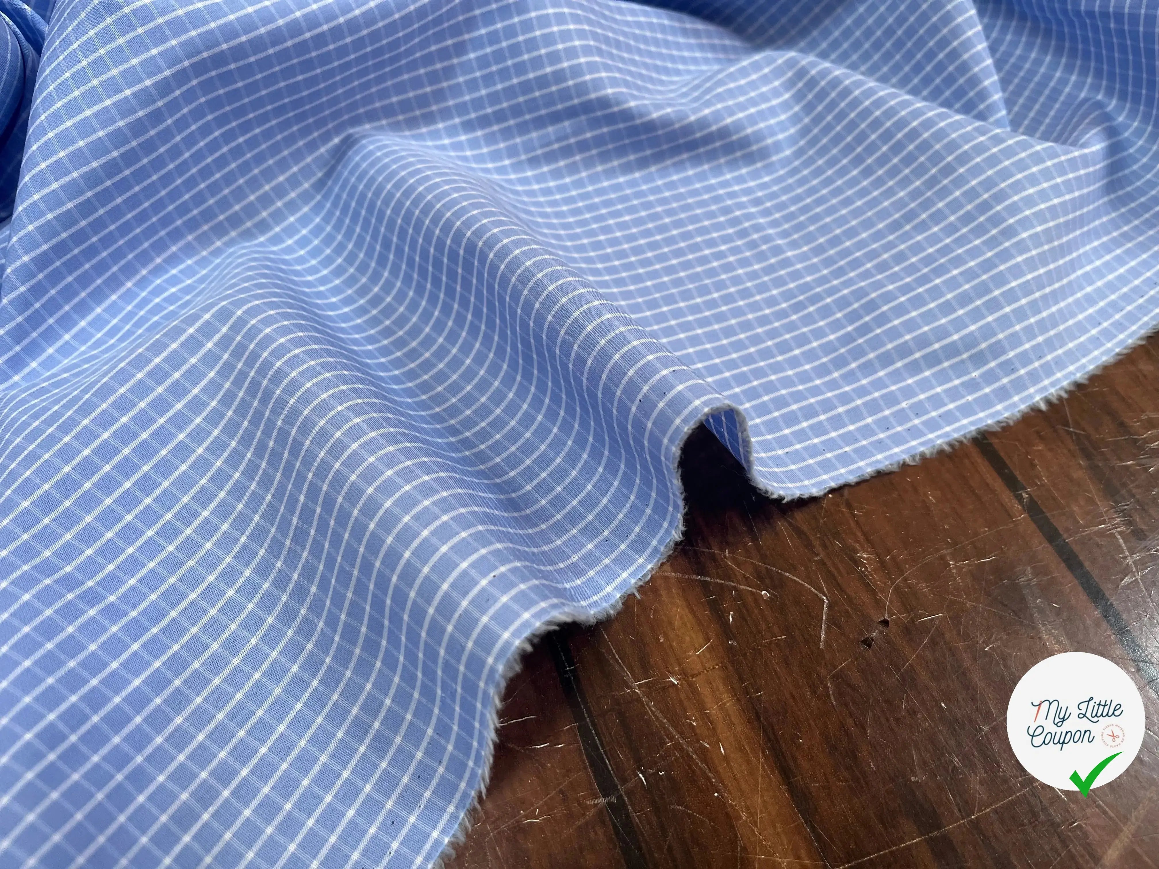 POPELINE BLEU MOTIF PETITS CARREAUX - My Little Coupon