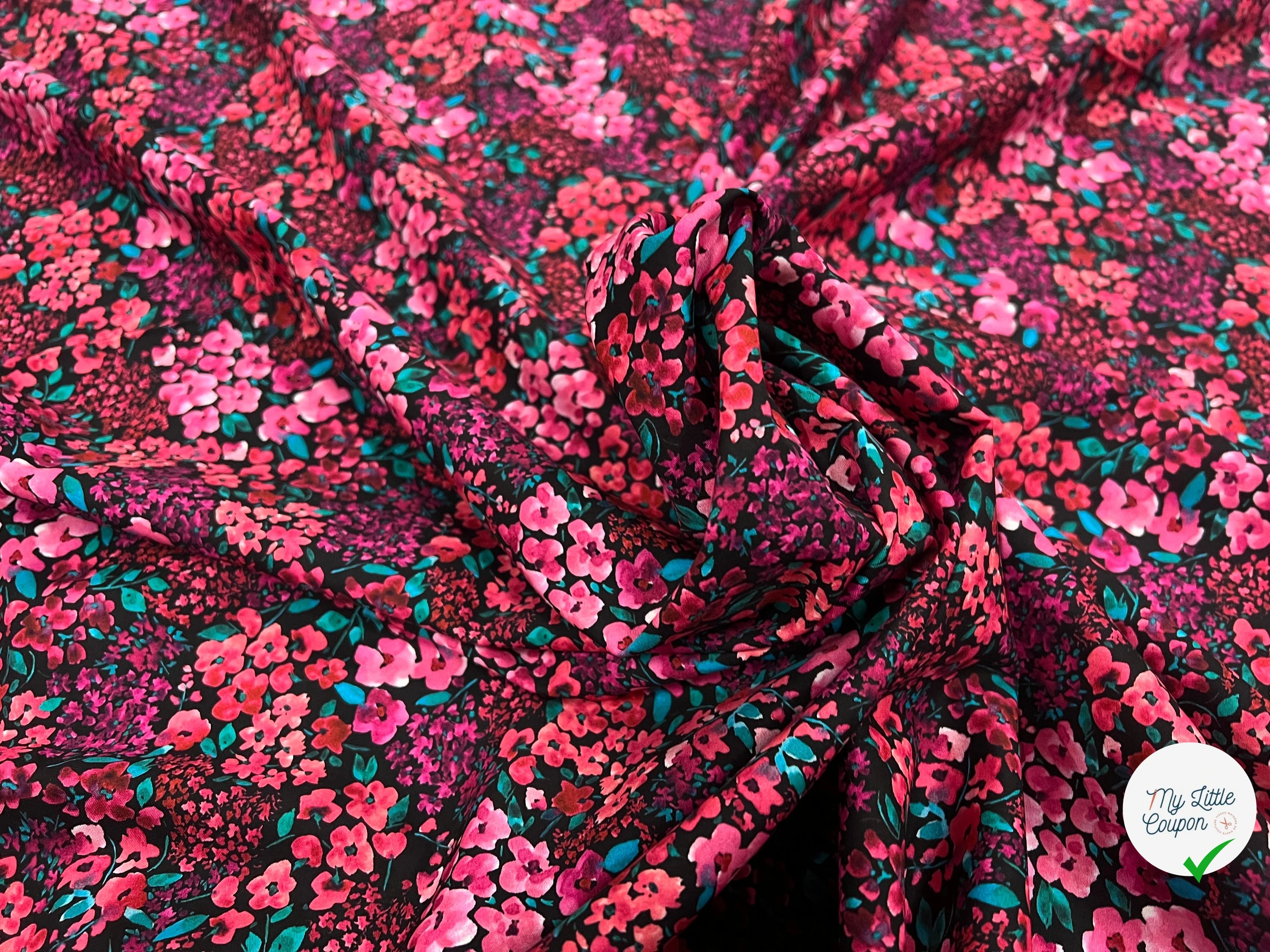 (Chute) POPELINE COTON DIGITAL FLOWERS – BLACK - My Little Coupon