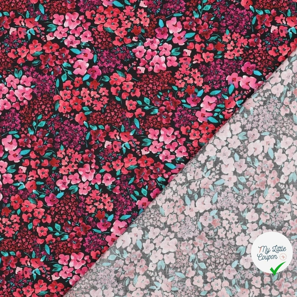 FINE POPLIN DIGITAL FLOWERS – BLACK - My Little Coupon