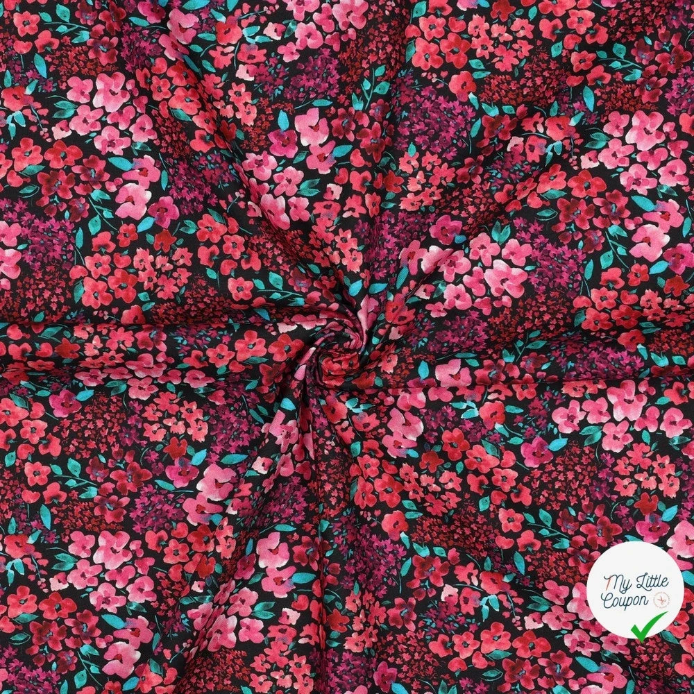 FINE POPLIN DIGITAL FLOWERS – BLACK - My Little Coupon