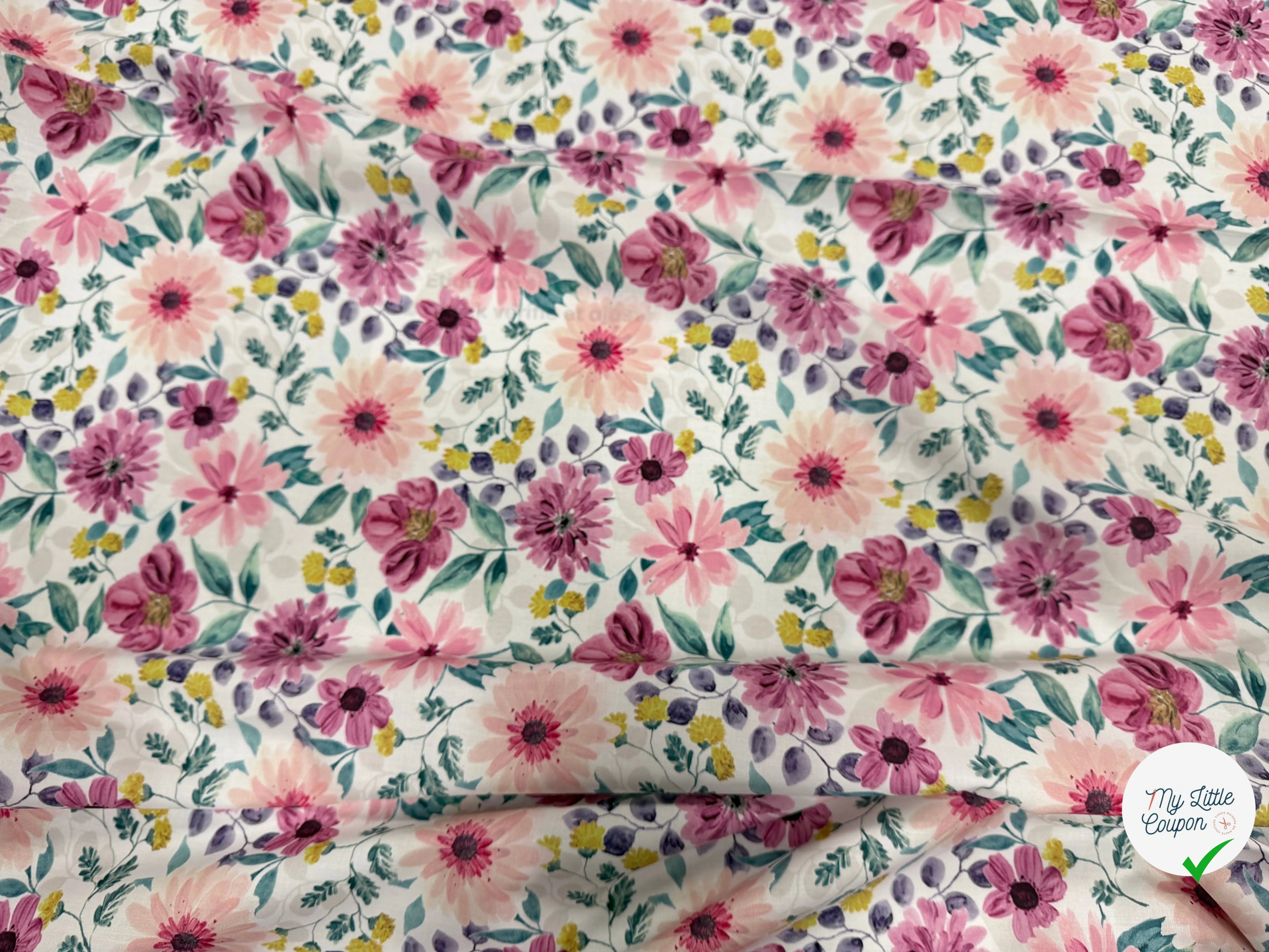 (Chute) POPELINE COTON DIGITAL FLOWERS – MAUVE - My Little Coupon