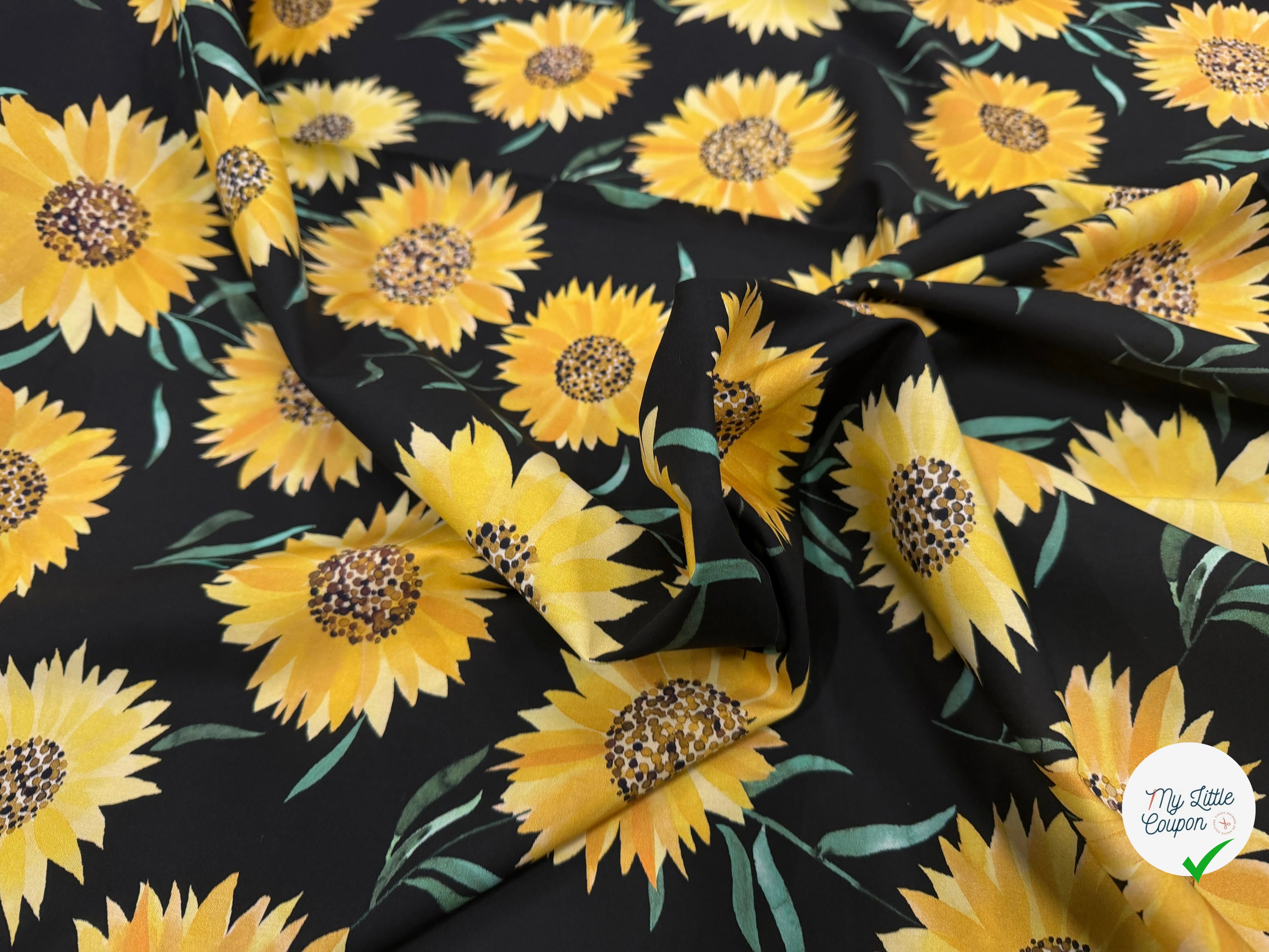 (Chute) POPELINE COTON DIGITAL SUNFLOWERS – BLACK - My Little Coupon