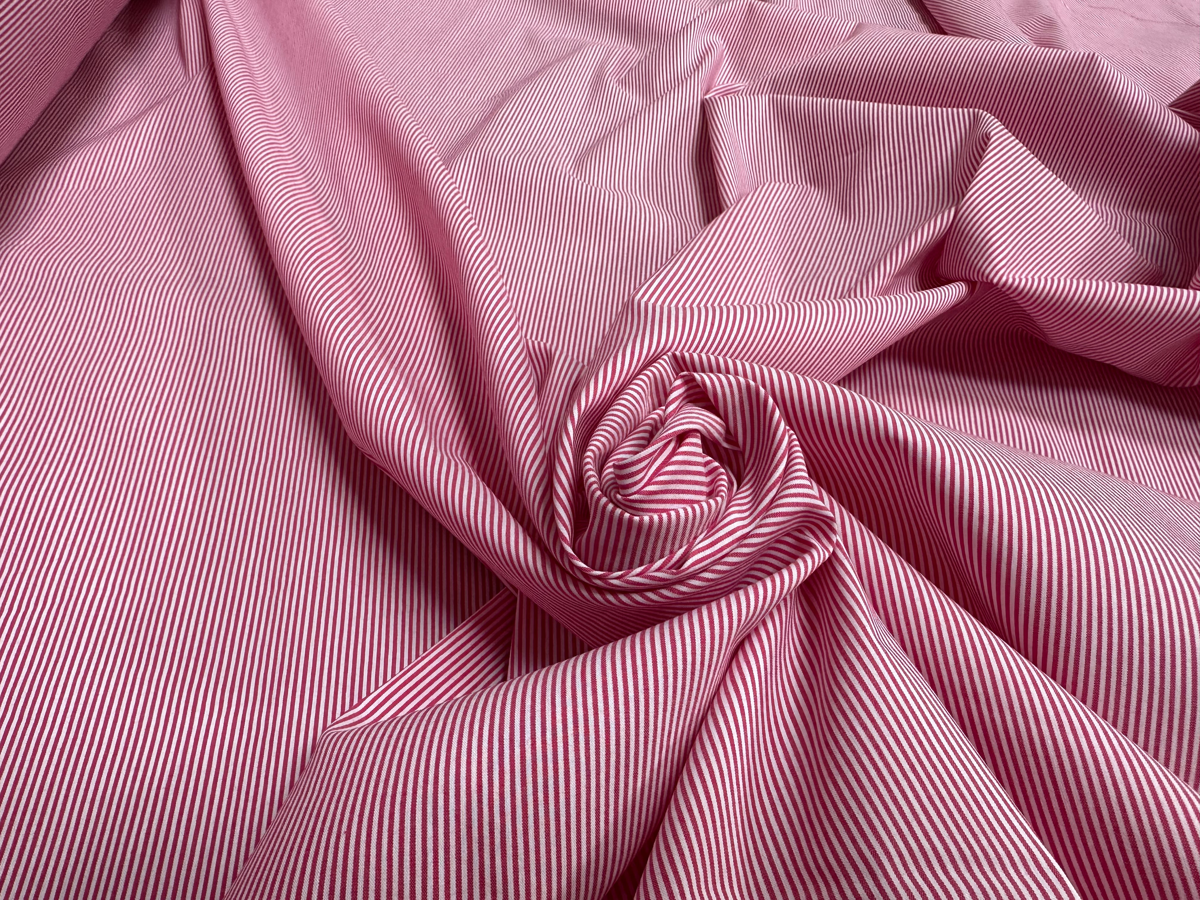 (Chute) POPELINE COTON ORGANIQUE PA RAYURES ROSE BLANC - My Little Coupon