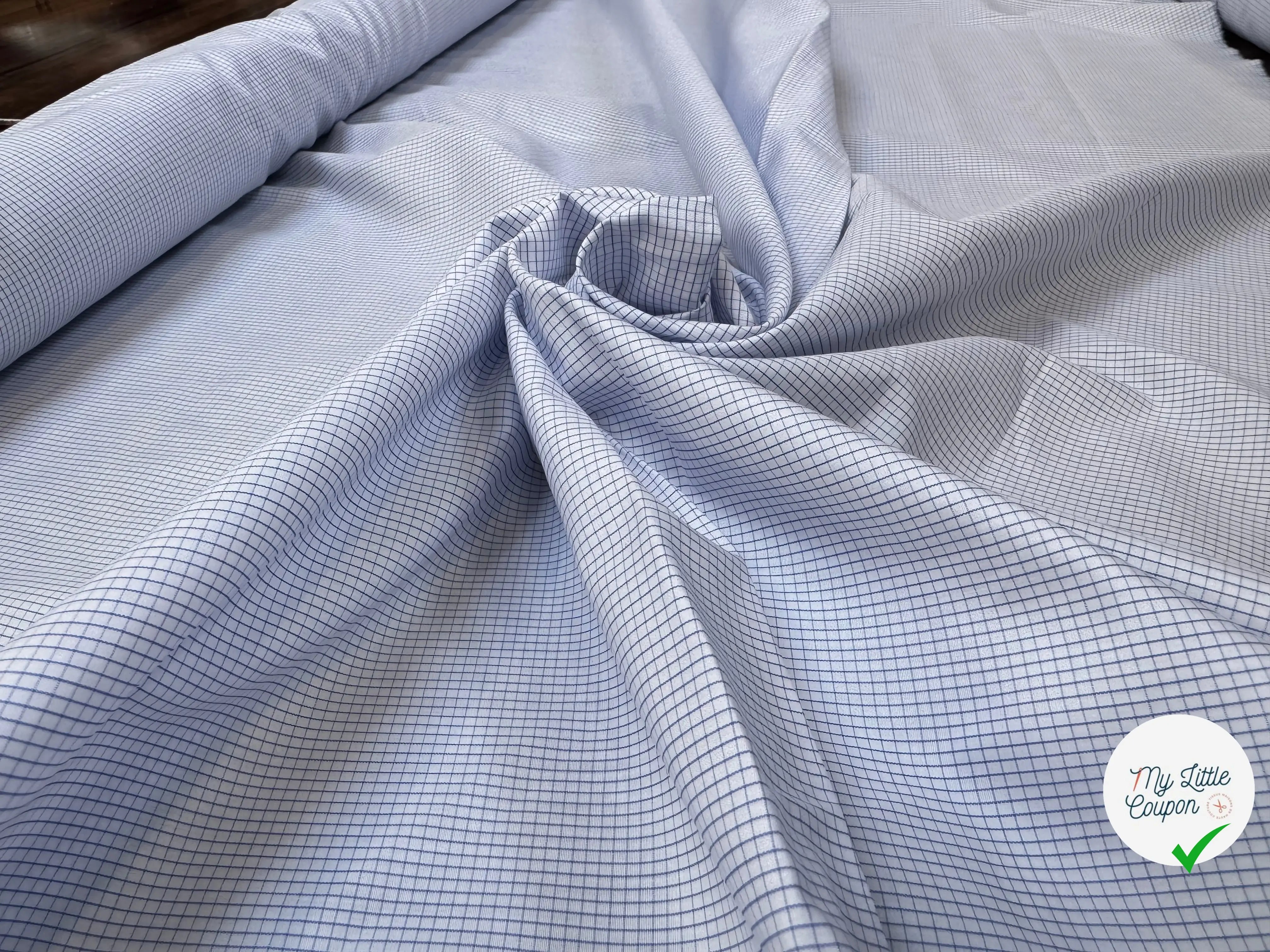 (Chute) POPELINE DE COTON 100% COTON A CARREAUX BLEU MARINE ET BLANC N°2 - My Little Coupon