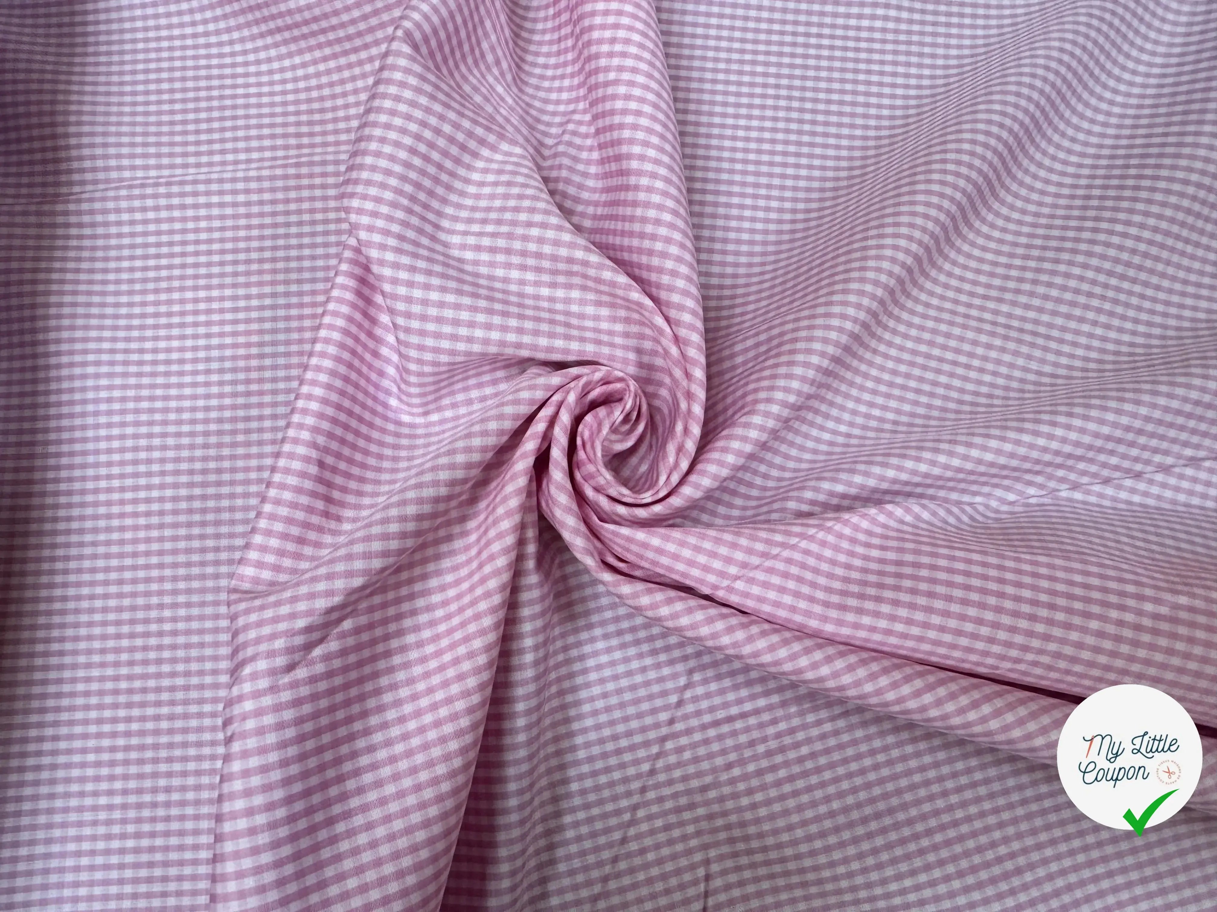 POPELINE DE COTON 100% COTON MOTIF VICHY ROSE - My Little Coupon
