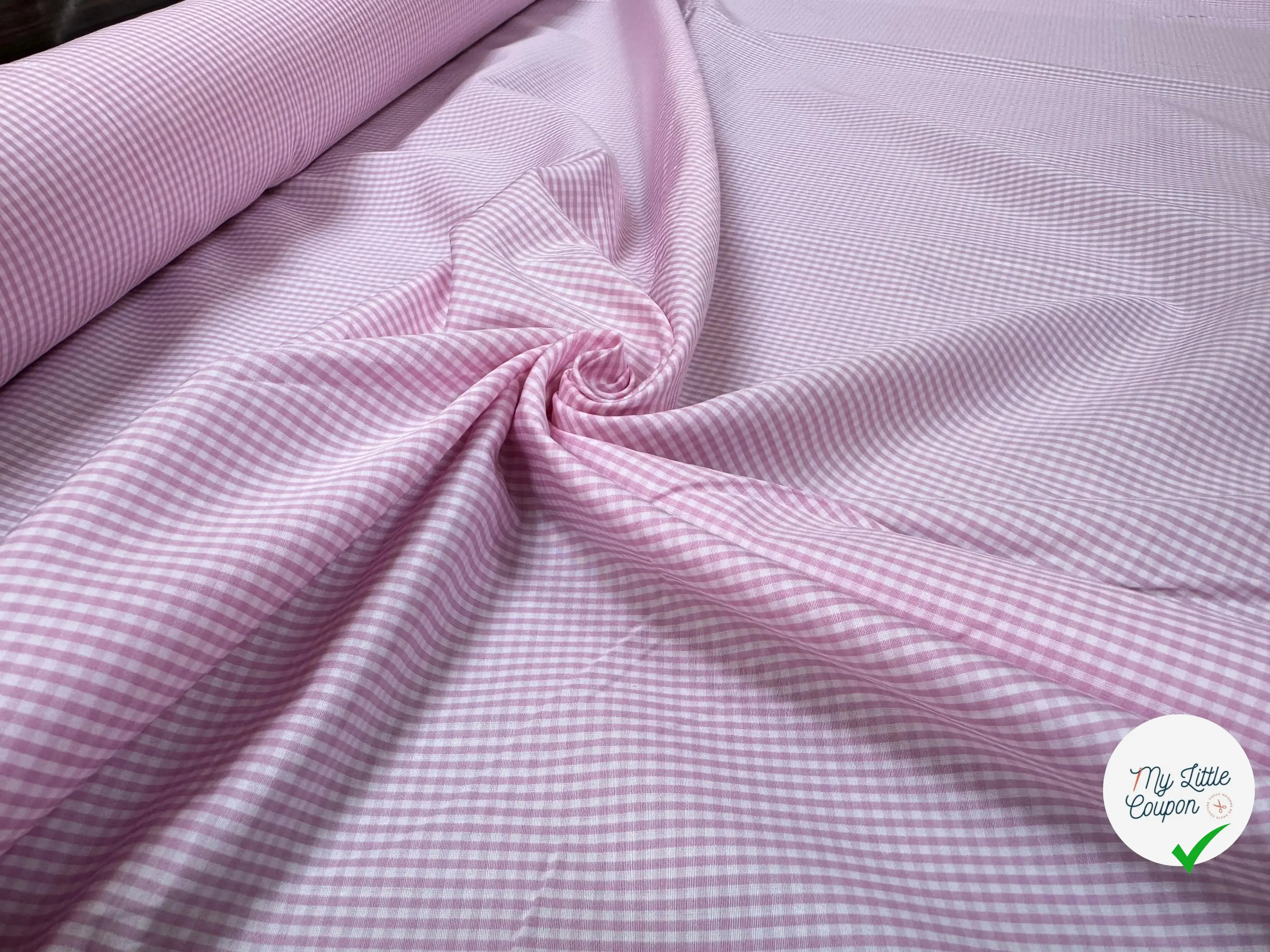 POPELINE DE COTON 100% COTON MOTIF VICHY ROSE - My Little Coupon