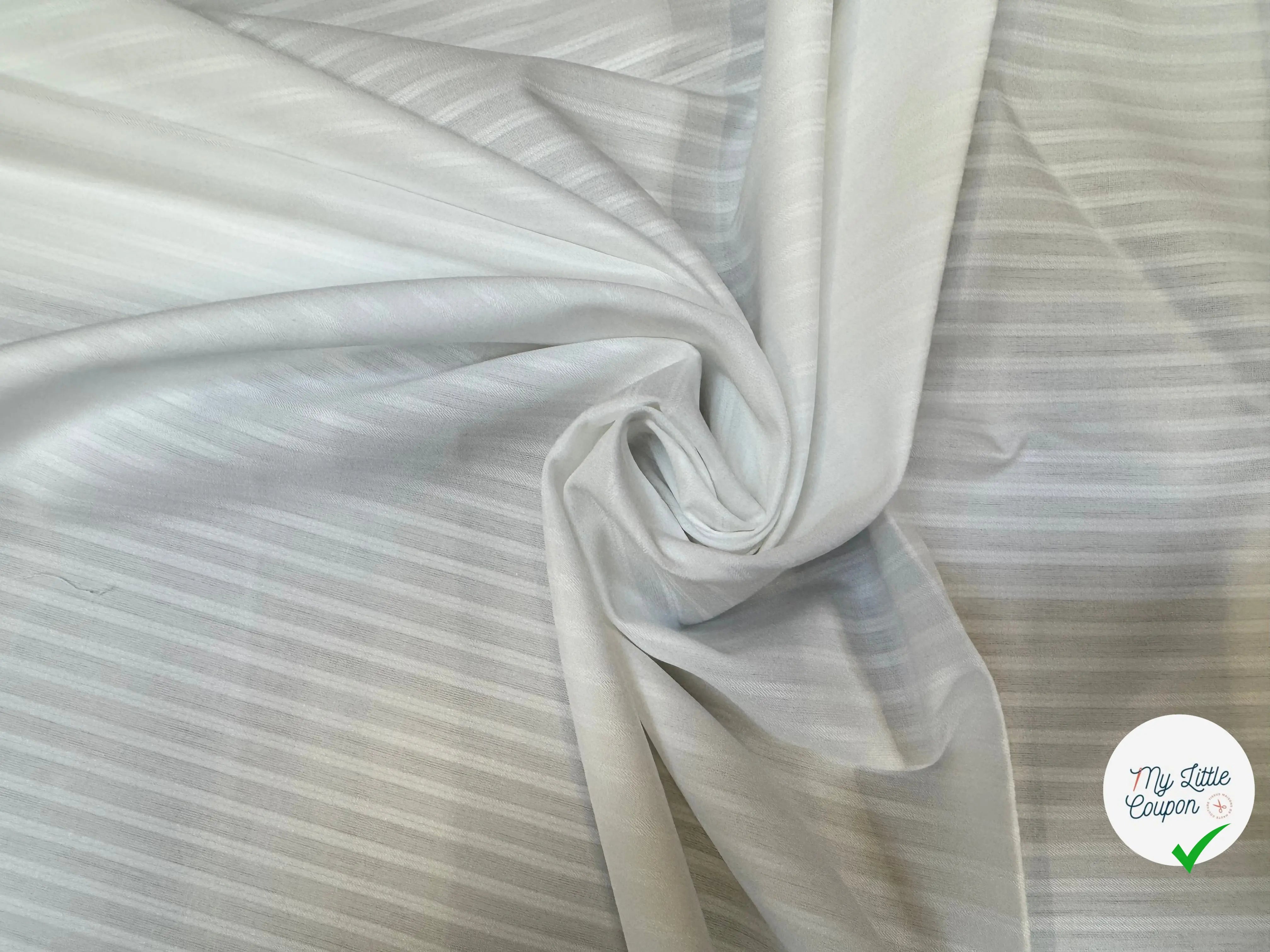 (Chute) POPELINE DE COTON BLANCHE A RAYURES A EFFET SATINE JACQUARD - My Little Coupon