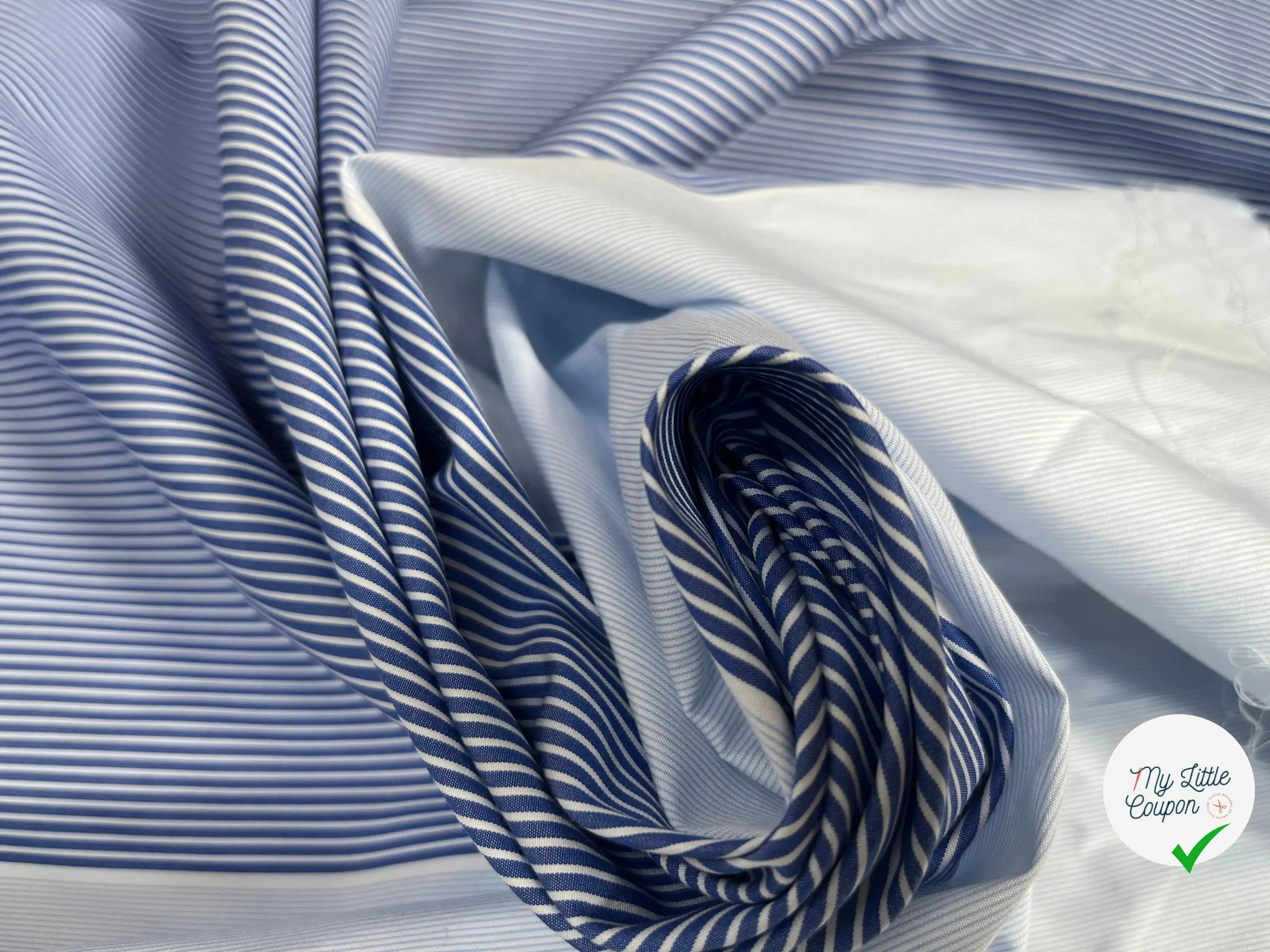 POPELINE DE COTON RAYURES BI LAIZE DE BLEU - My Little Coupon