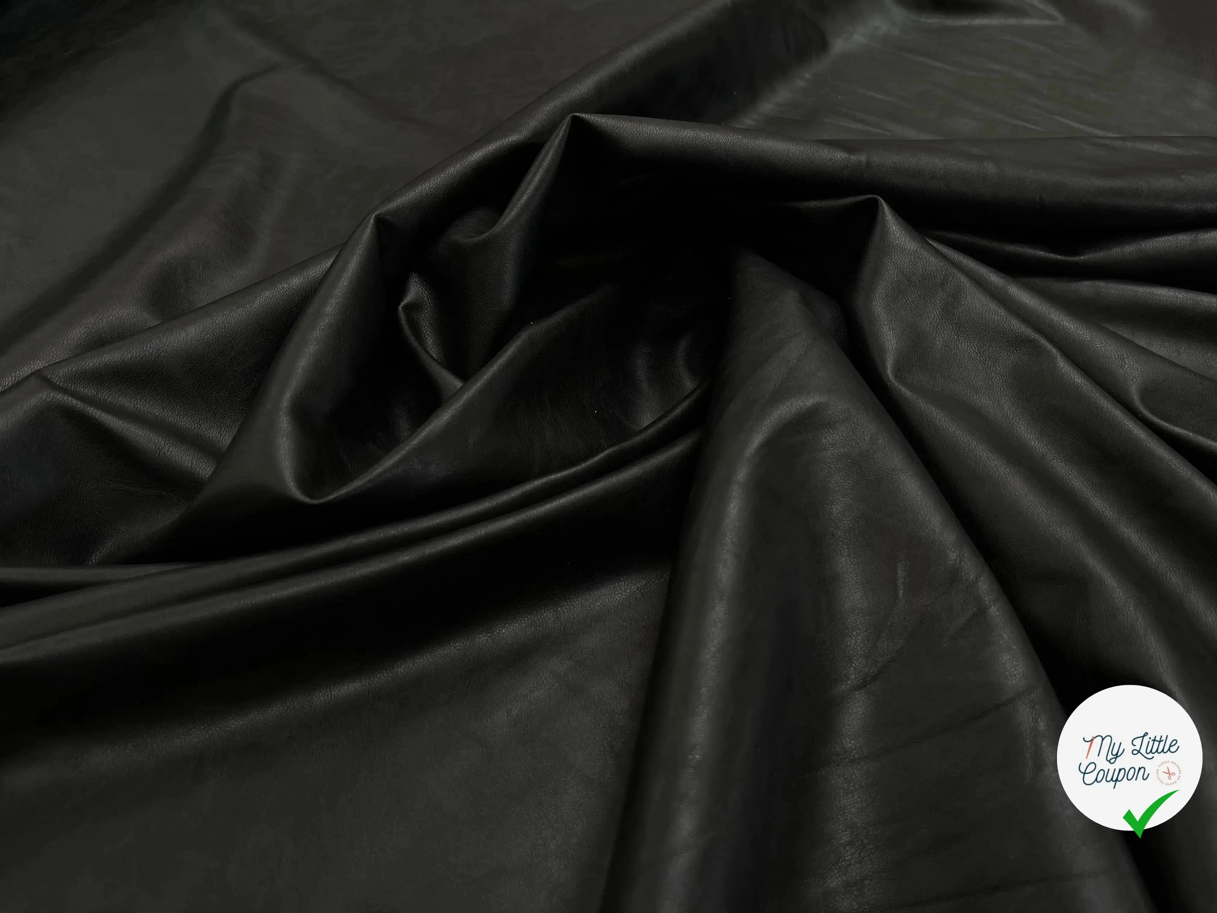 SATIN FAUX CUIR UNI NOIR STRETCH ENVERS TOUT DOUX - My Little Coupon