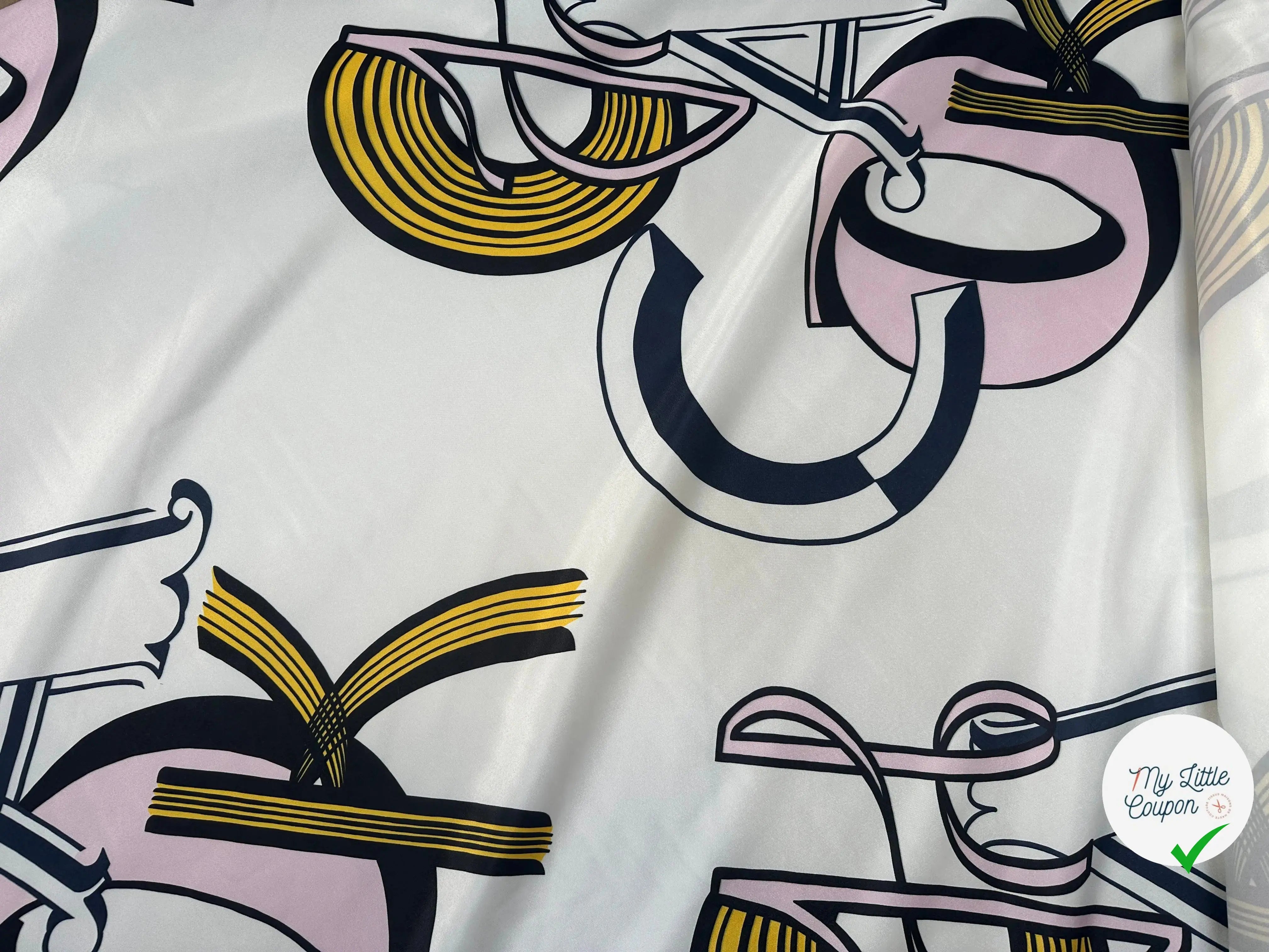 SATIN SERGÉ FOND BLANC MOTIFS GEOMETRIE IRREGULIERES - My Little Coupon
