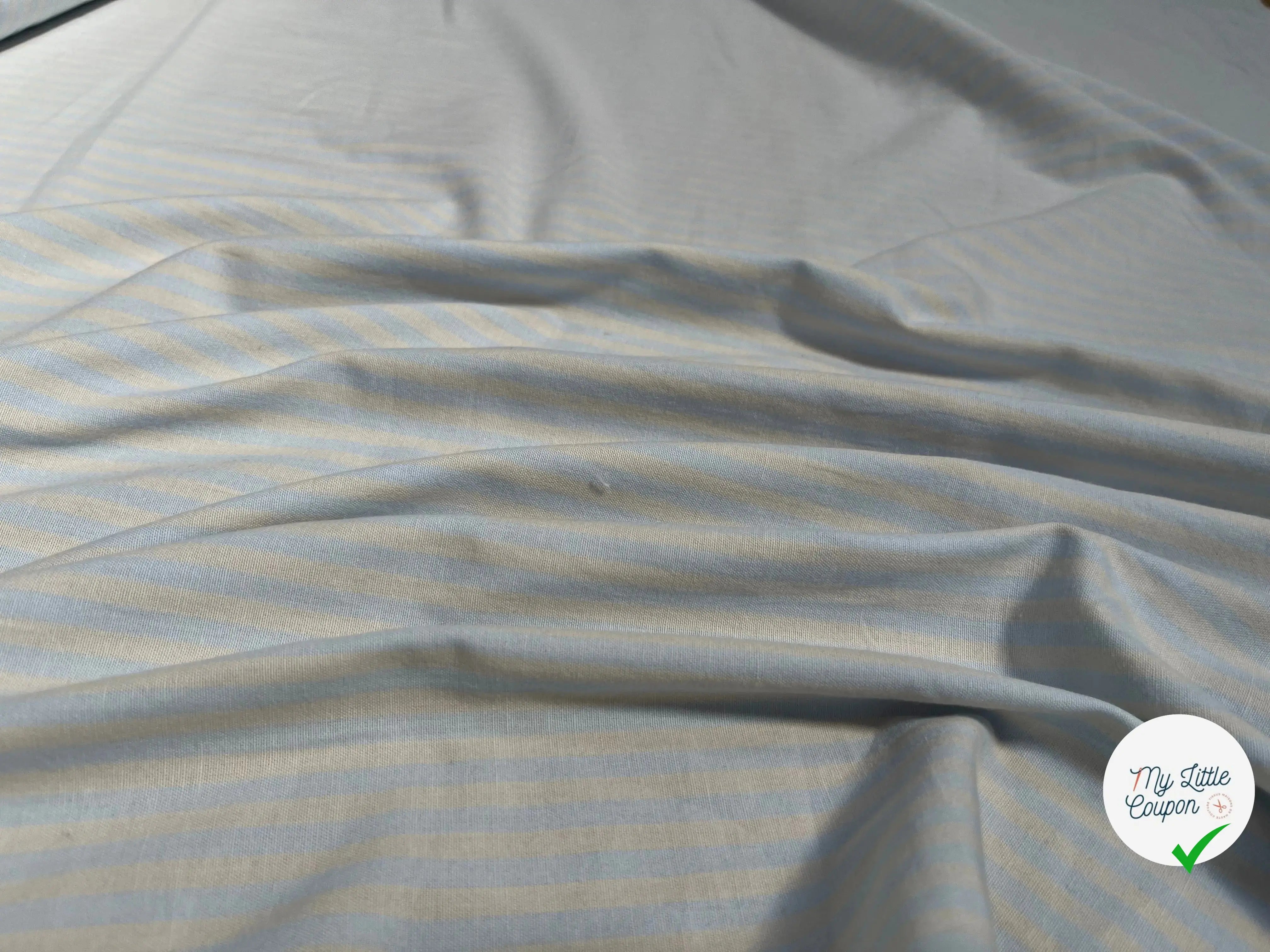TISSU CHEMISE COTON RAYÉ BLEU CIEL ET BEIGE - My Little Coupon