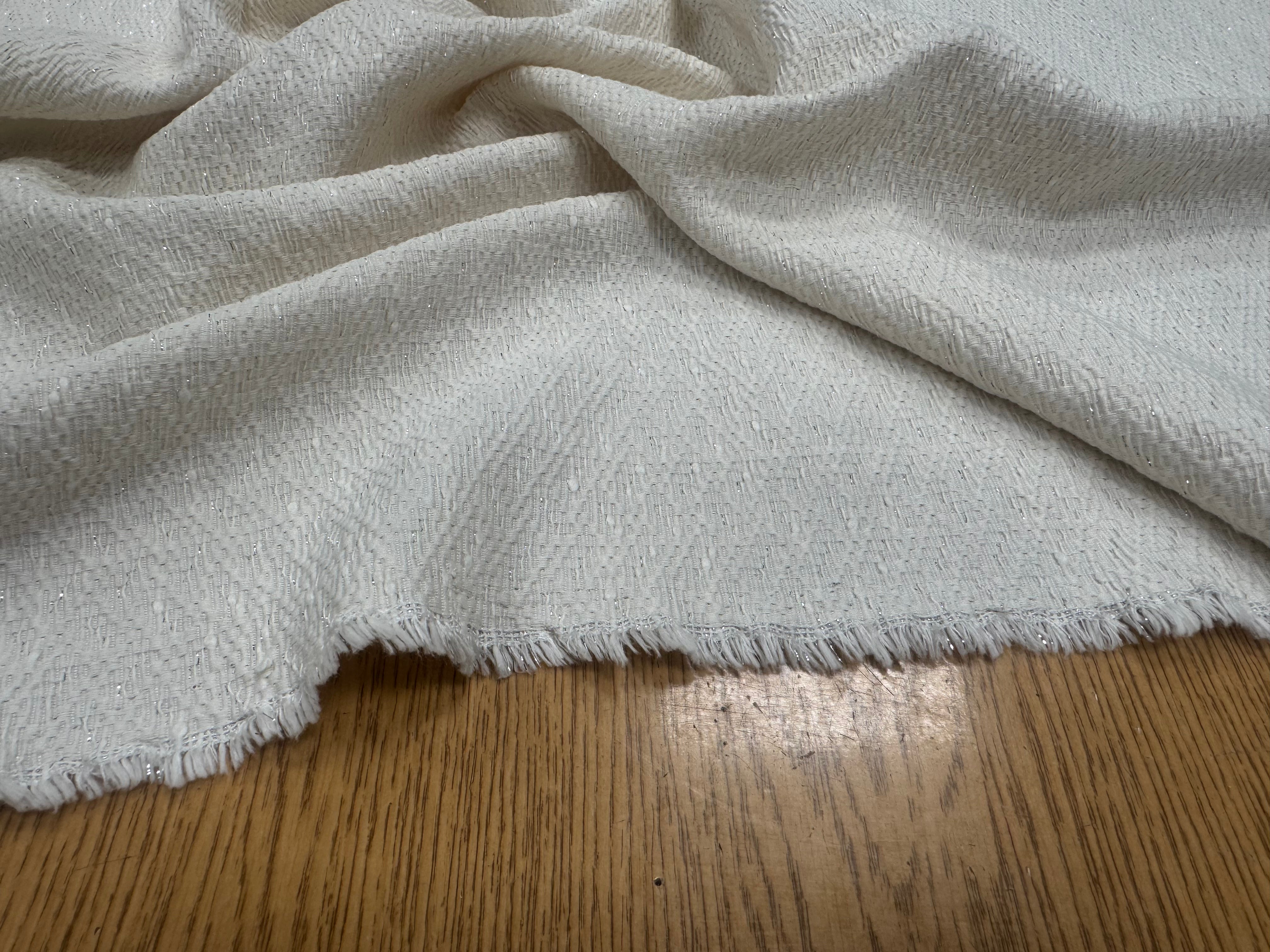 TISSU COTON CROISÉ CREME FLUIDE STYLE TWEED LUREX - My Little Coupon