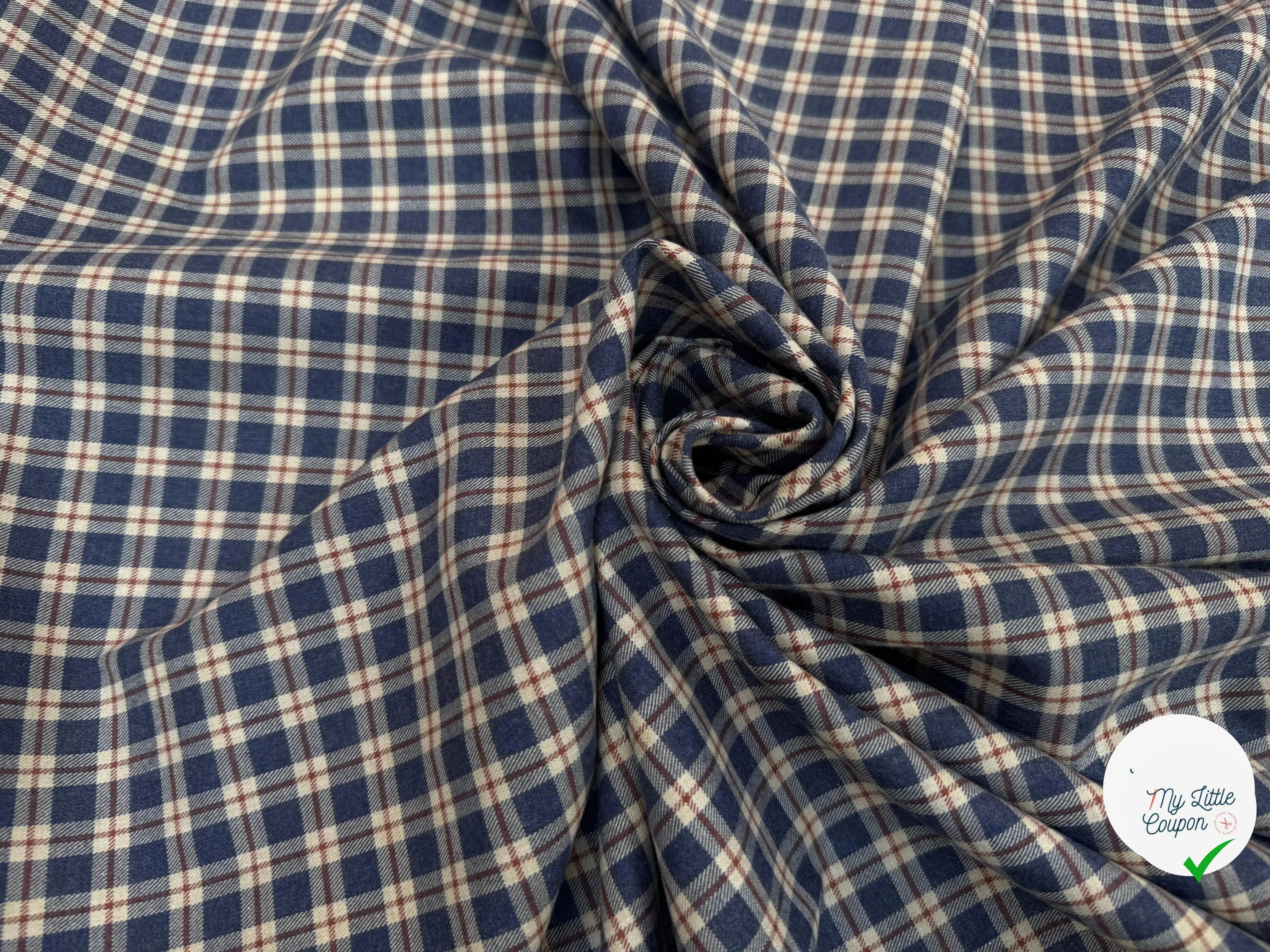TISSU COTON TRAPPEUR MOTIFS CARREAUX BLEU NAVY TERRACOTTA ET CRÈME EMERISE - My Little Coupon