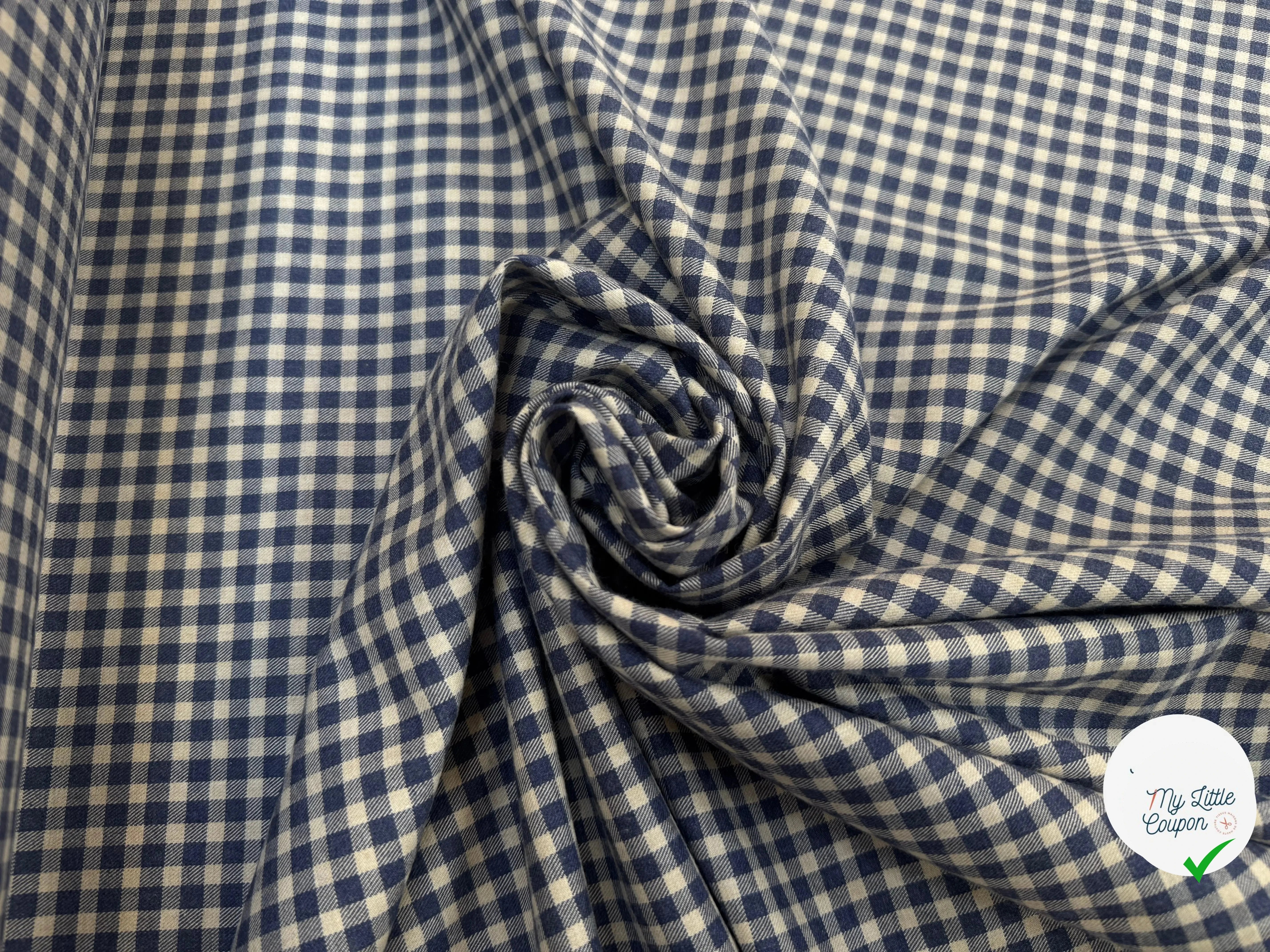 TISSU COTON TRAPPEUR PETITS CARREAUX BLEU ET BEIGE EMERISE - My Little Coupon