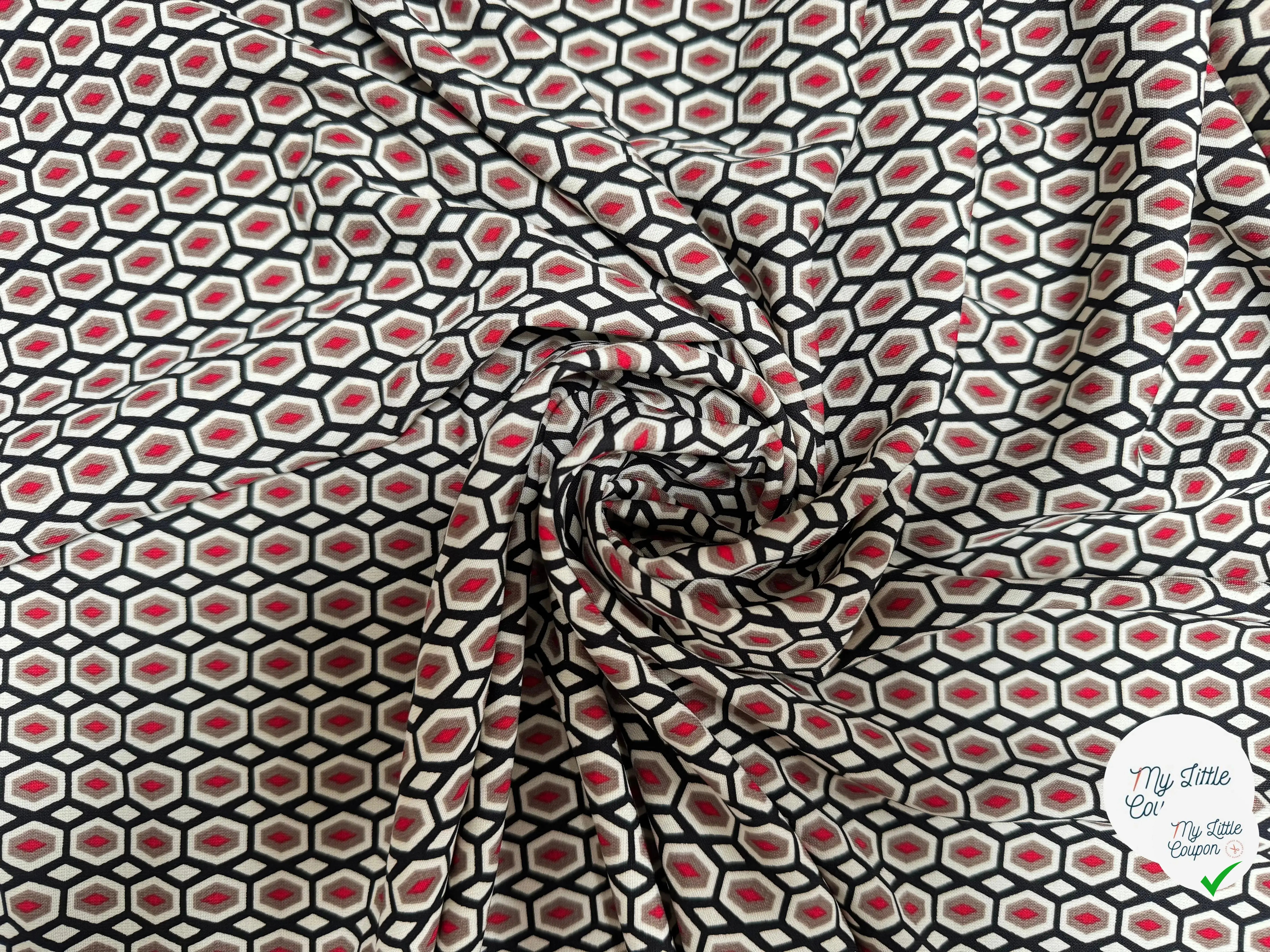 TISSU FLUIDE IMPRIMÉ MOTIFS GÉOMÉTRIQUES ORANGE ET JAUNE - My Little Coupon