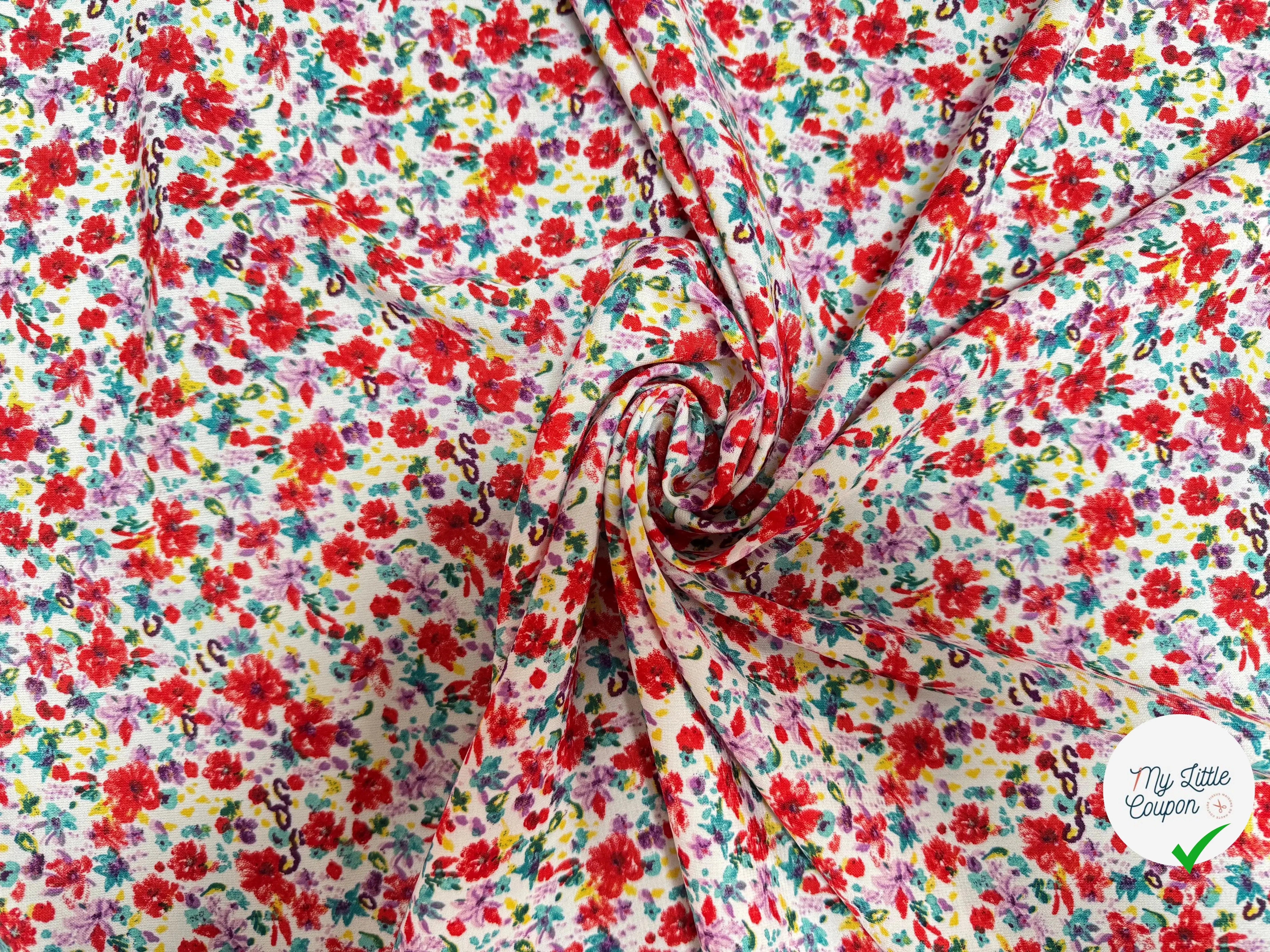 TISSU FLUIDE TOUCHÉ PEAU DE PÊCHE IMPRIMÉ FLEURS DE PRINTEMPS - My Little Coupon