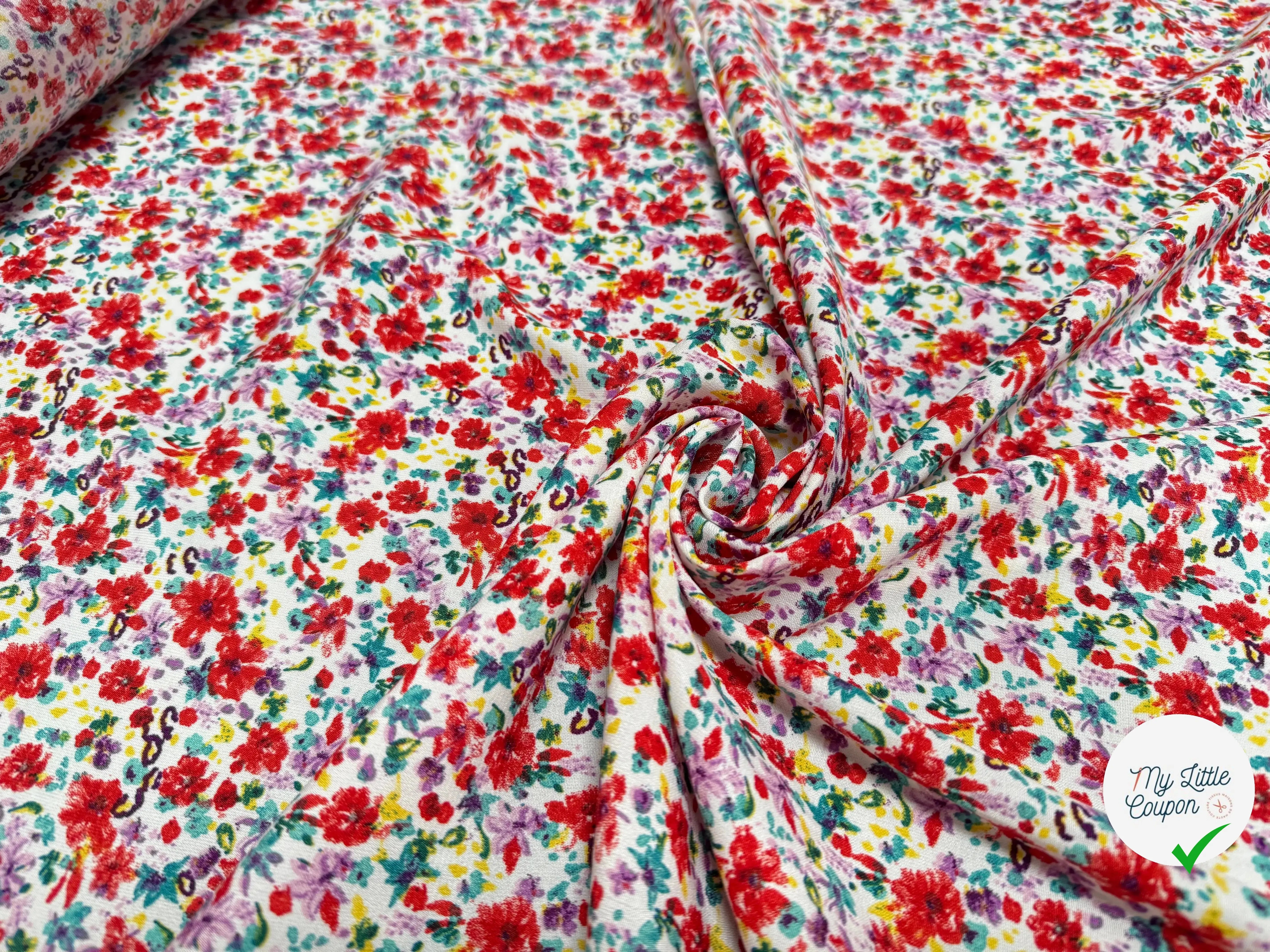 TISSU FLUIDE TOUCHÉ PEAU DE PÊCHE IMPRIMÉ FLEURS DE PRINTEMPS - My Little Coupon