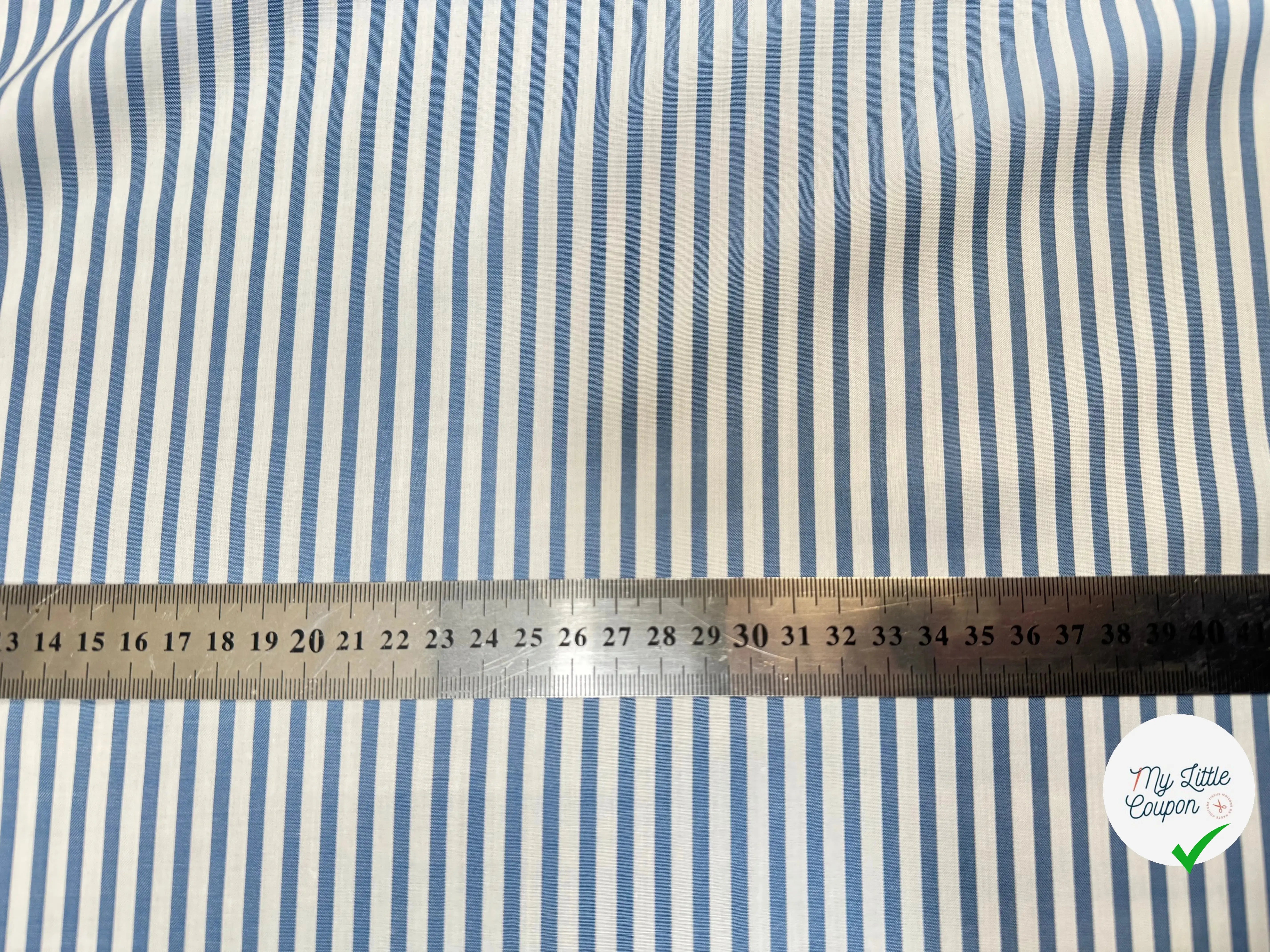 TISSU POPELINE RAYURES BLEU MOYEN - My Little Coupon