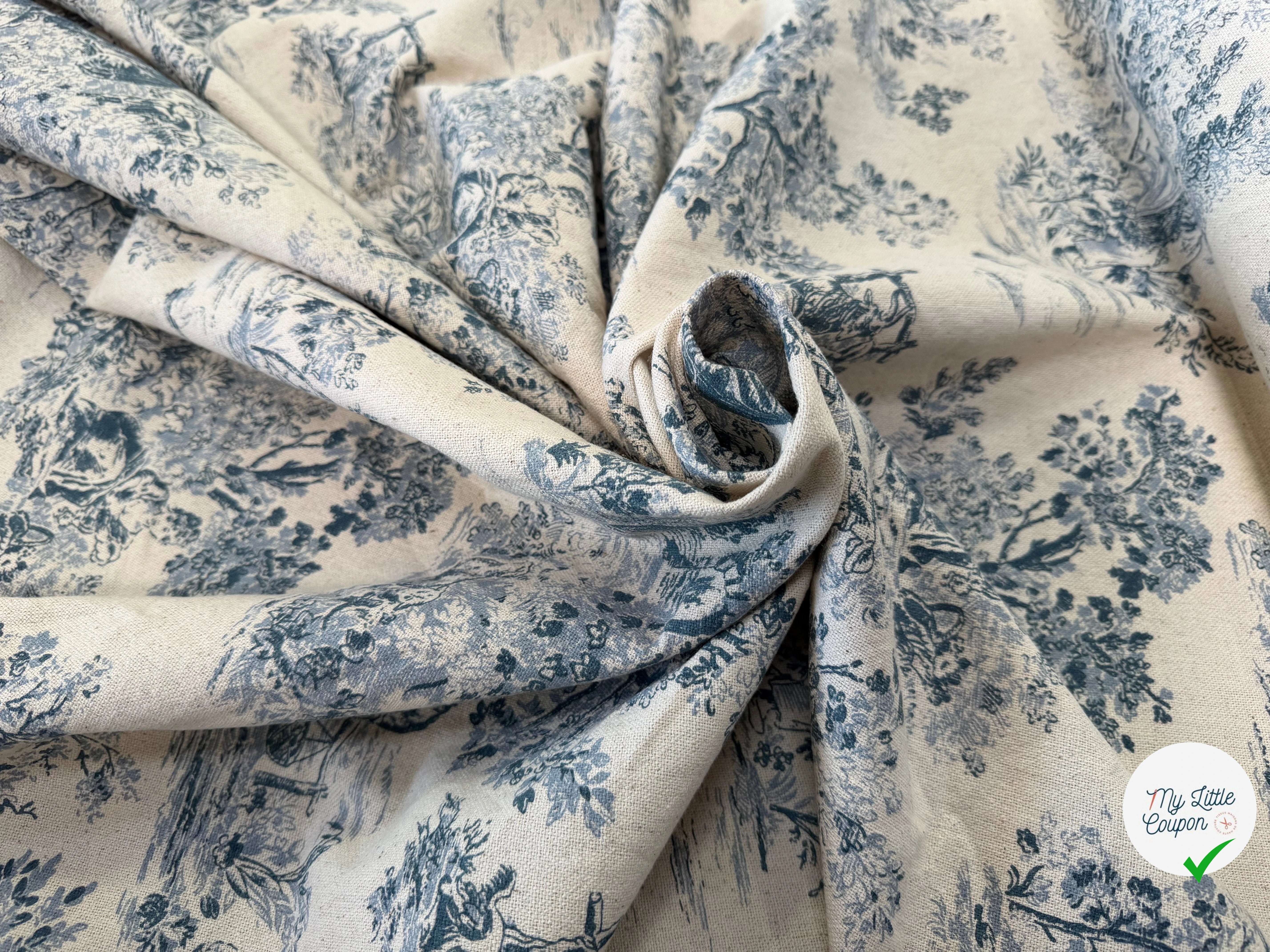 TOILE COTON GABRIELLE EFFET LIN BLEU - My Little Coupon