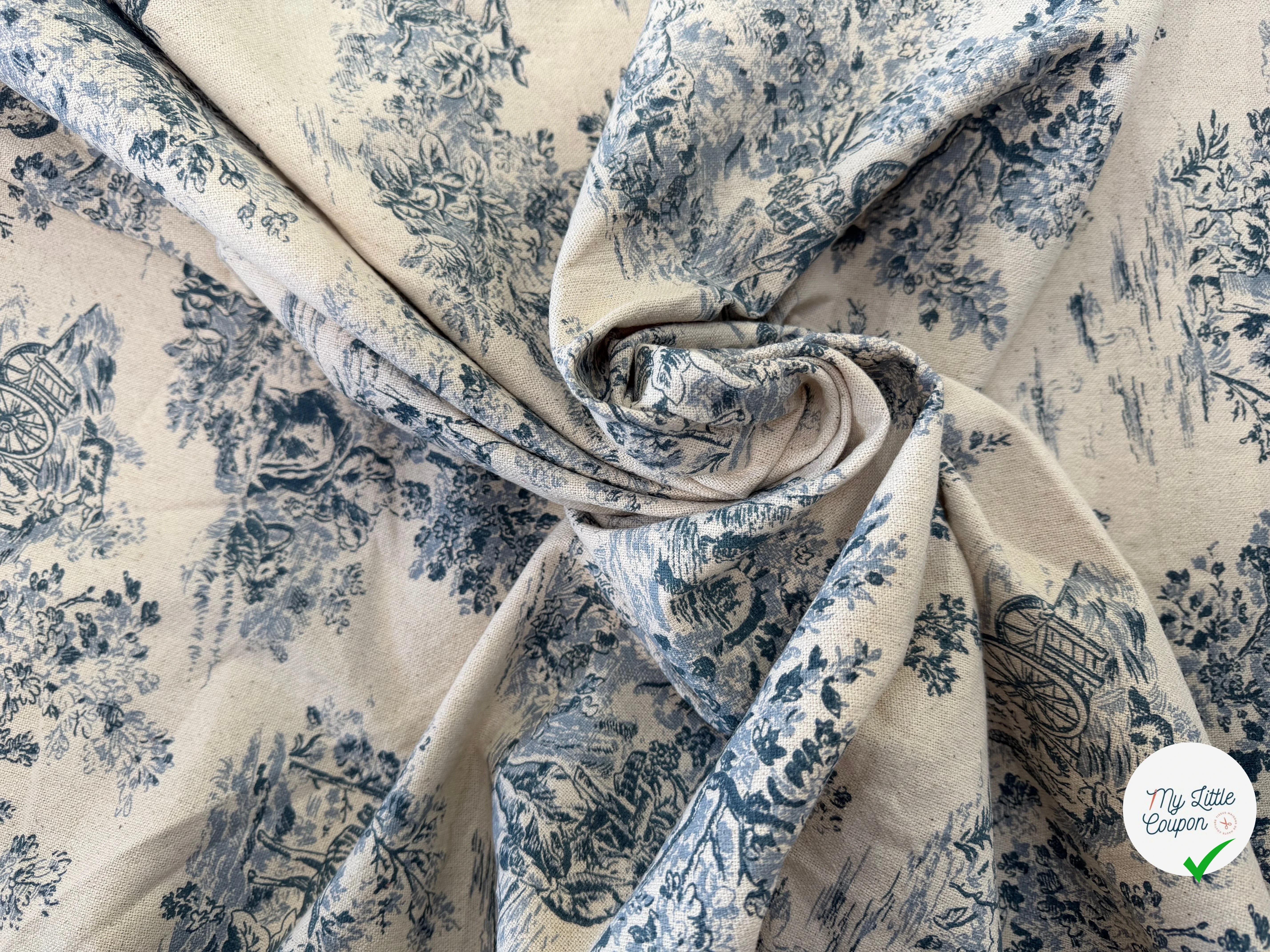 TOILE COTON GABRIELLE EFFET LIN BLEU - My Little Coupon
