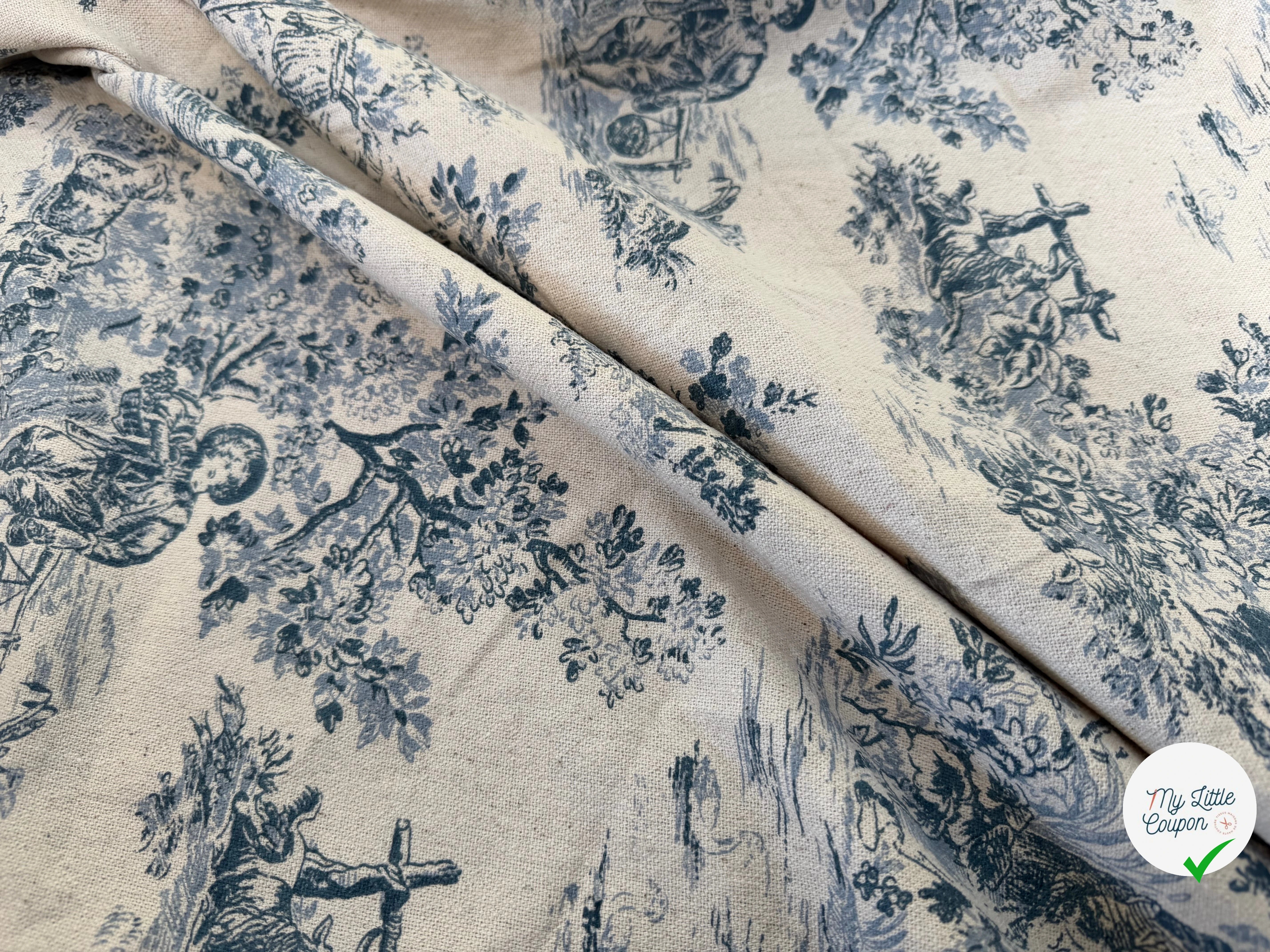 TOILE COTON GABRIELLE EFFET LIN BLEU - My Little Coupon