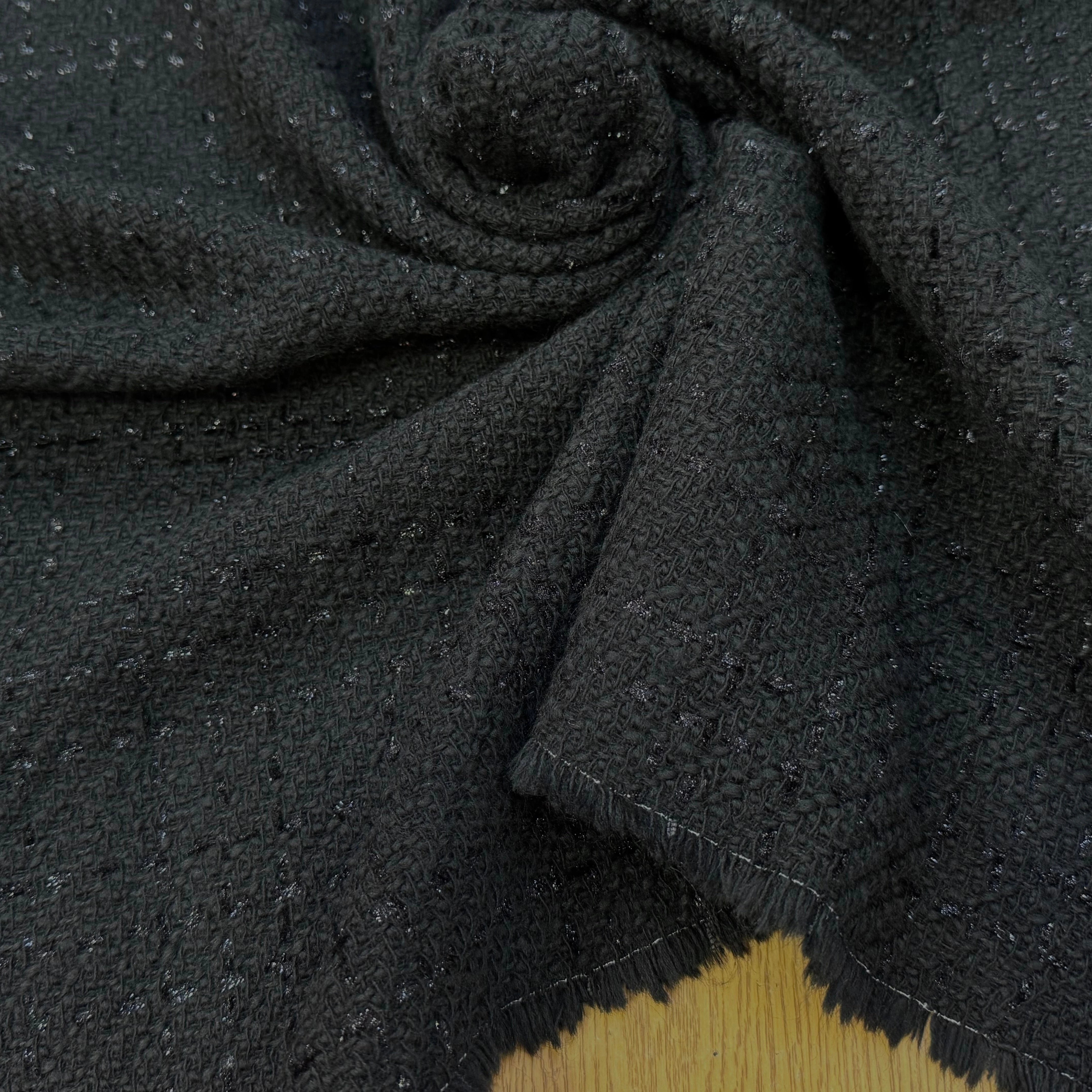 (Chute) TWEED BOUCLETTE DE LAINE NOIR 4% LUREX - My Little Coupon