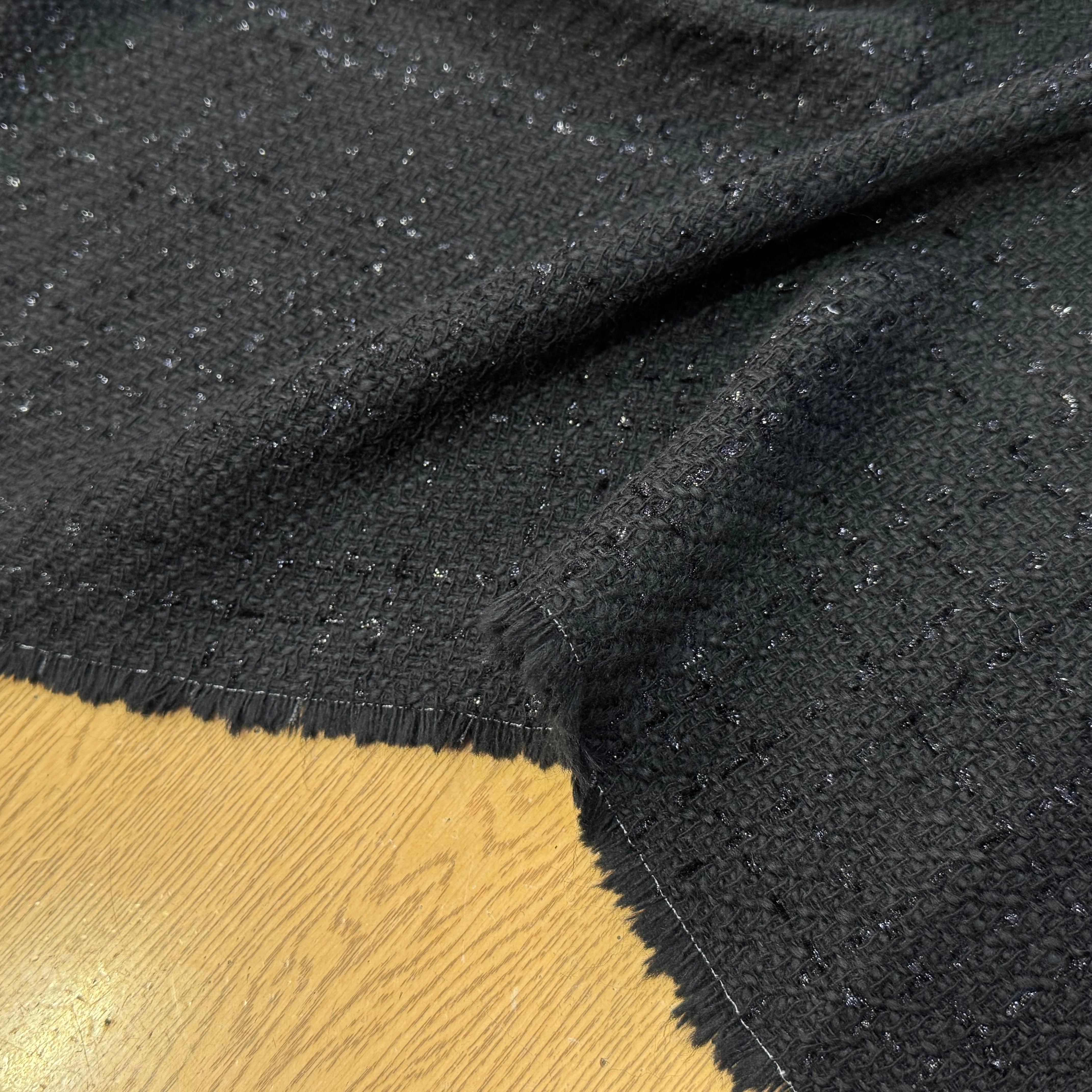 (Chute) TWEED BOUCLETTE DE LAINE NOIR 4% LUREX - My Little Coupon