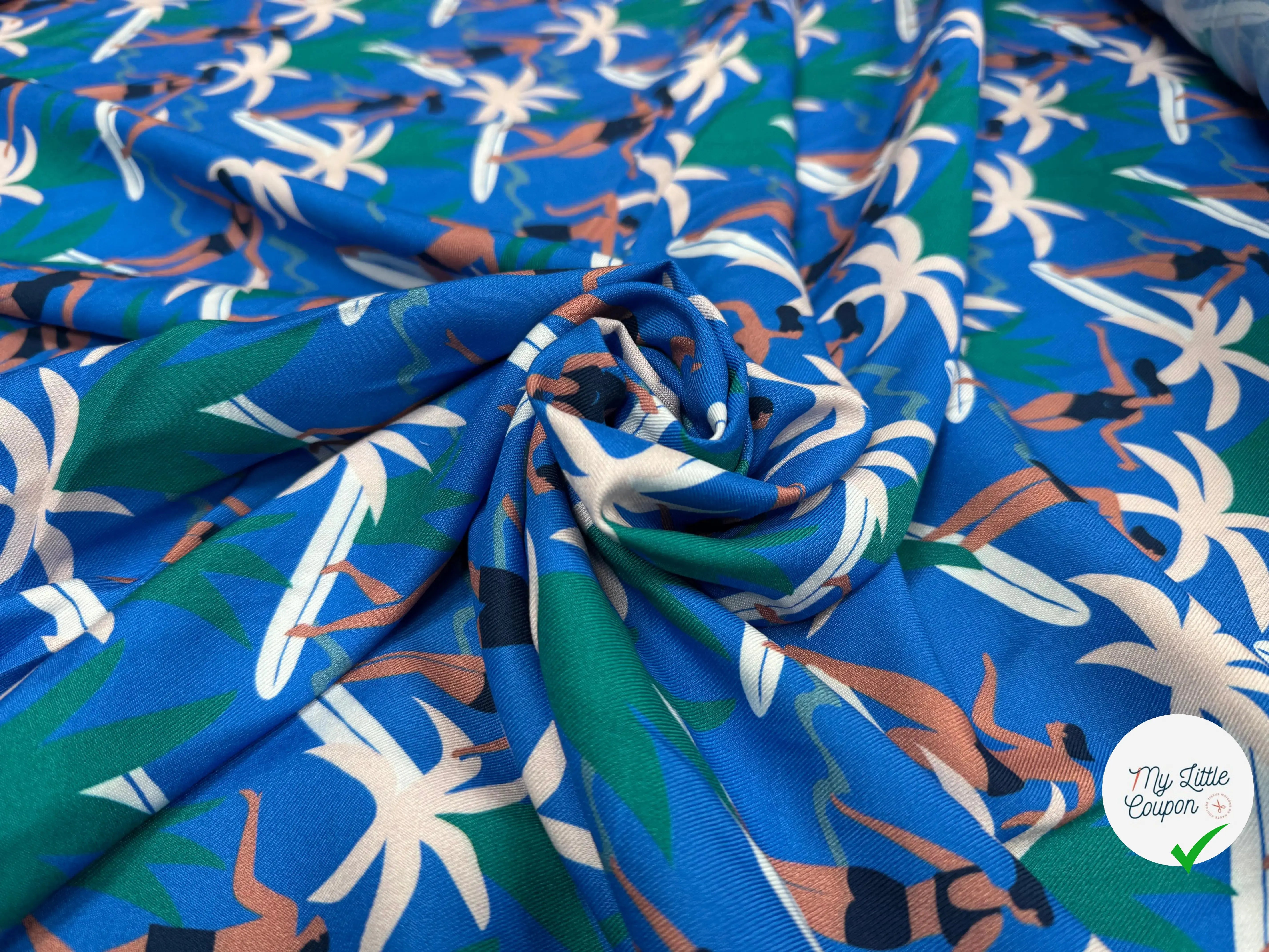 TWILL VISCOSE IMPRIME BLEU MOYEN BLEU - My Little Coupon