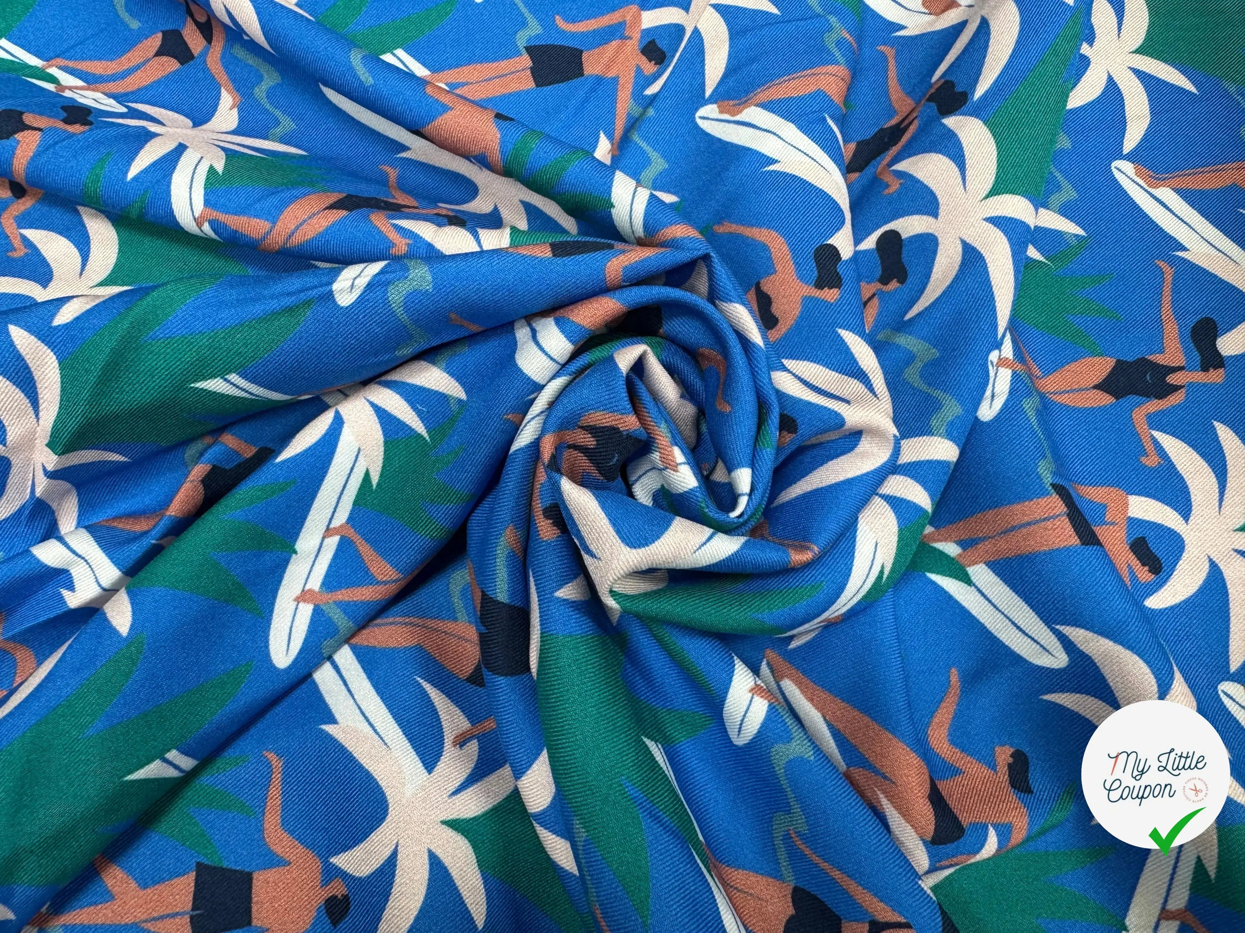 TWILL VISCOSE IMPRIME BLEU MOYEN BLEU - My Little Coupon
