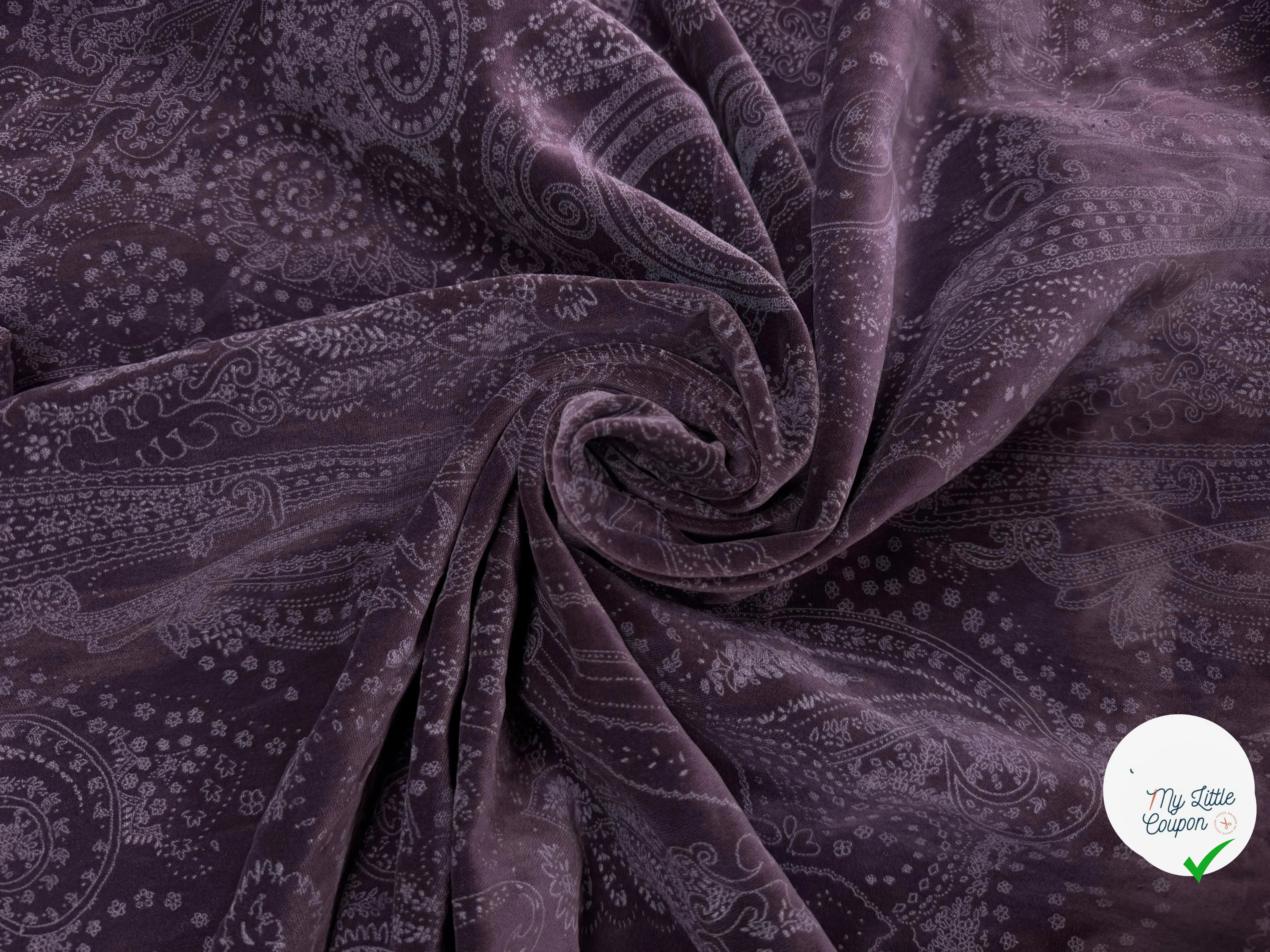 VELOURS DE COTON VIOLET MOTIF ESPRIT PERSAN - My Little Coupon