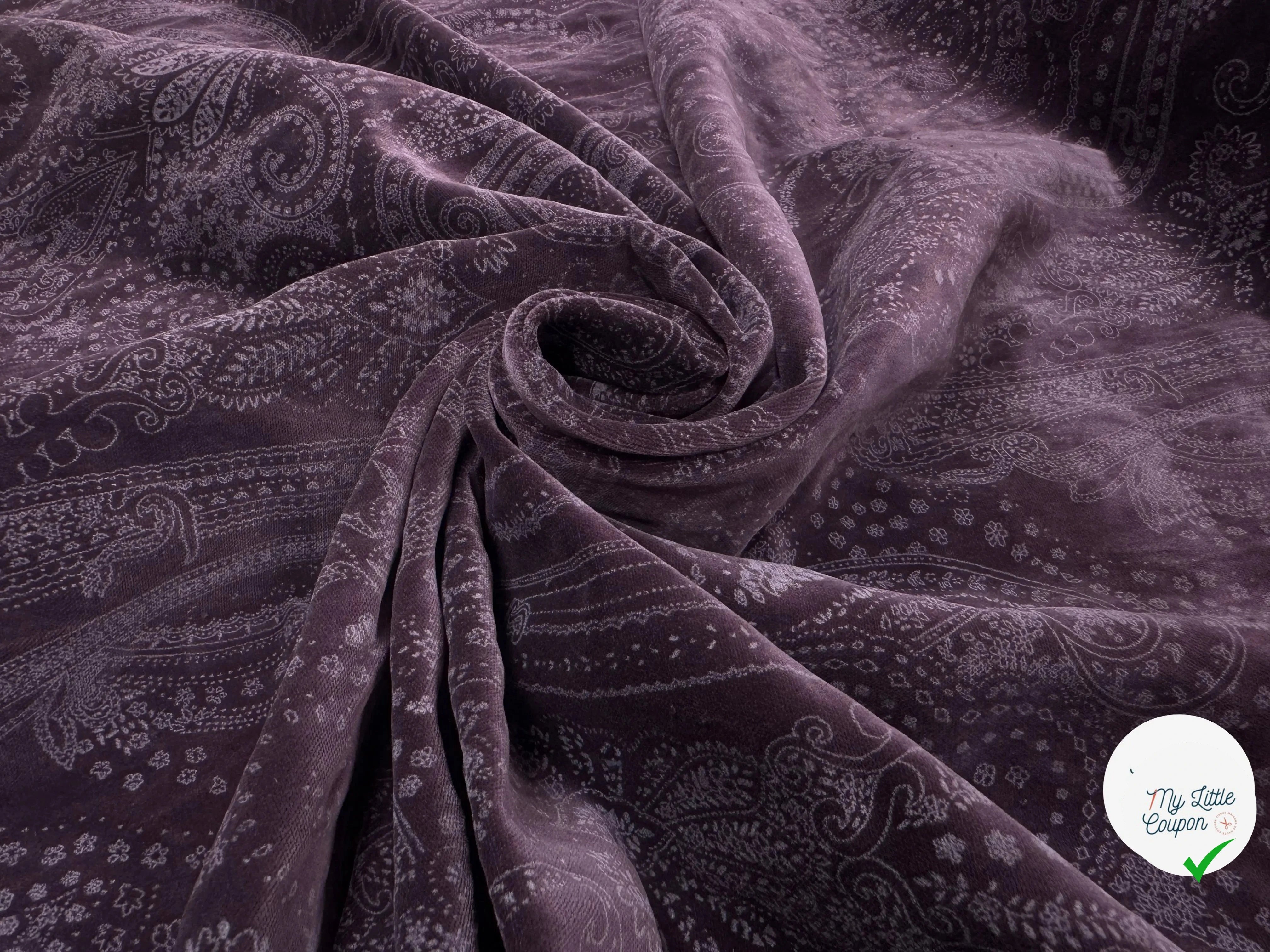 VELOURS DE COTON VIOLET MOTIF ESPRIT PERSAN - My Little Coupon