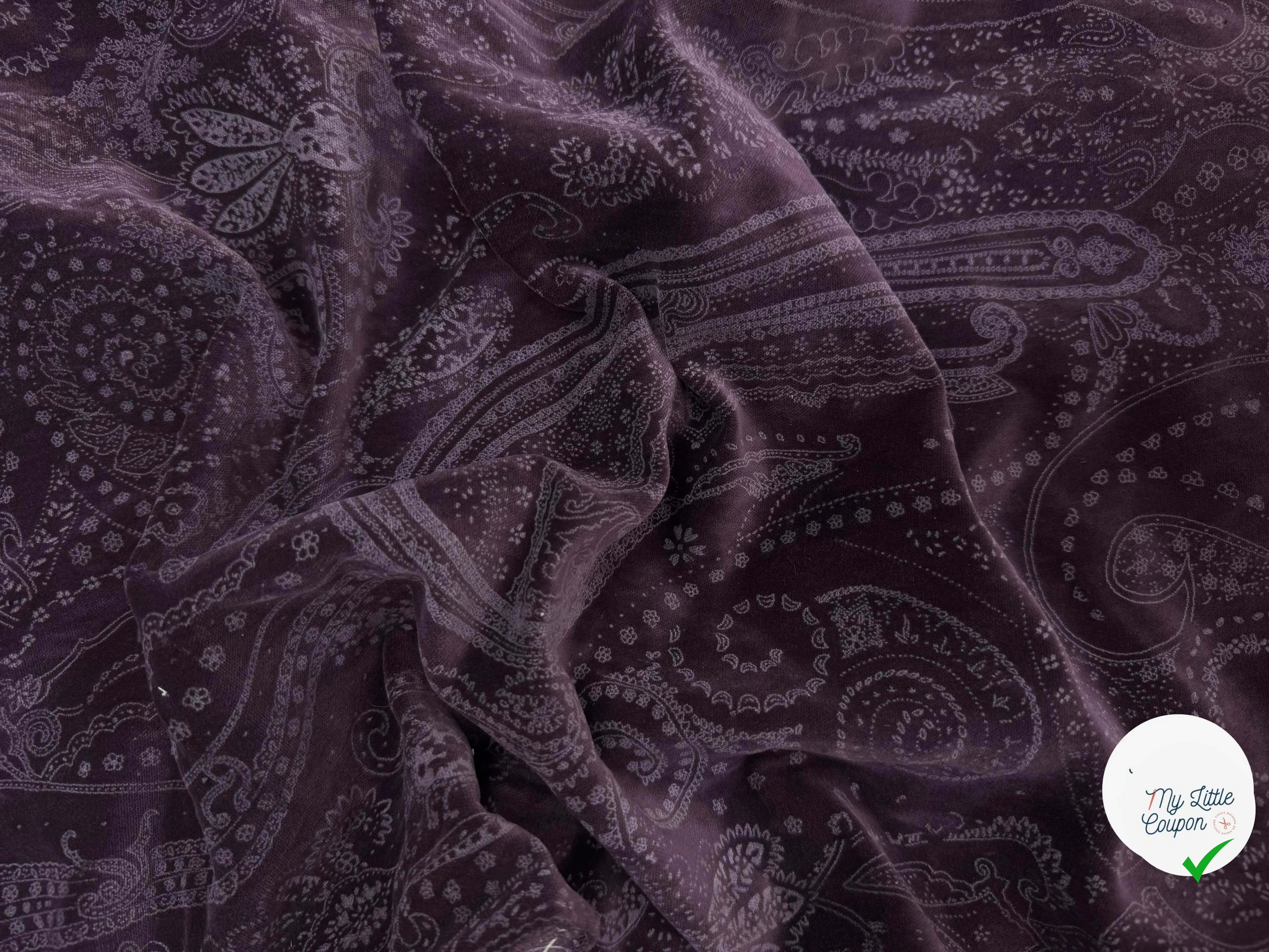 VELOURS DE COTON VIOLET MOTIF ESPRIT PERSAN - My Little Coupon