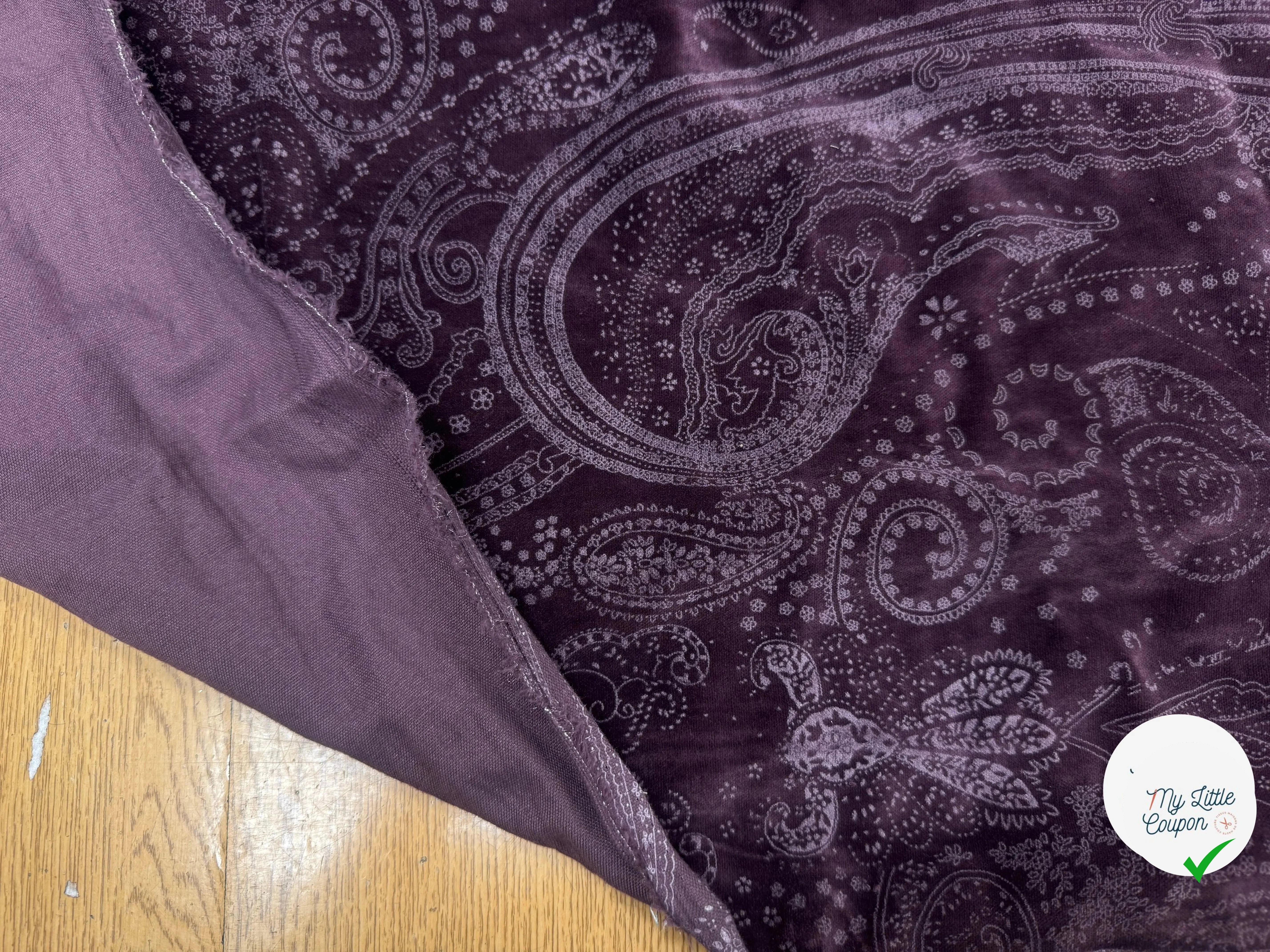 VELOURS DE COTON VIOLET MOTIF ESPRIT PERSAN - My Little Coupon