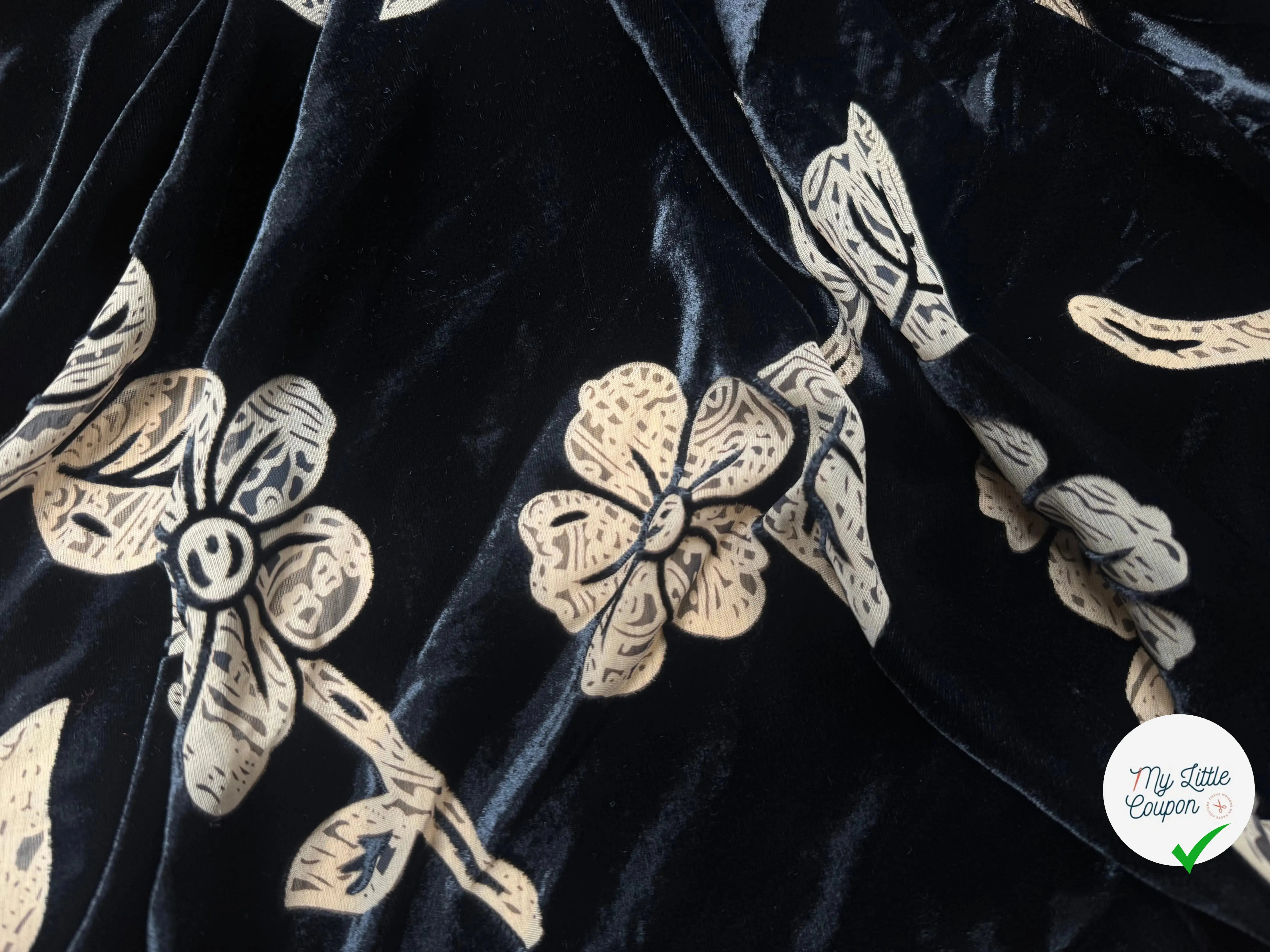 VELOURS DE SOIE DÉVORÉ NOIR AVEC MOTIFS FLEUR TRANSPARENT - My Little Coupon