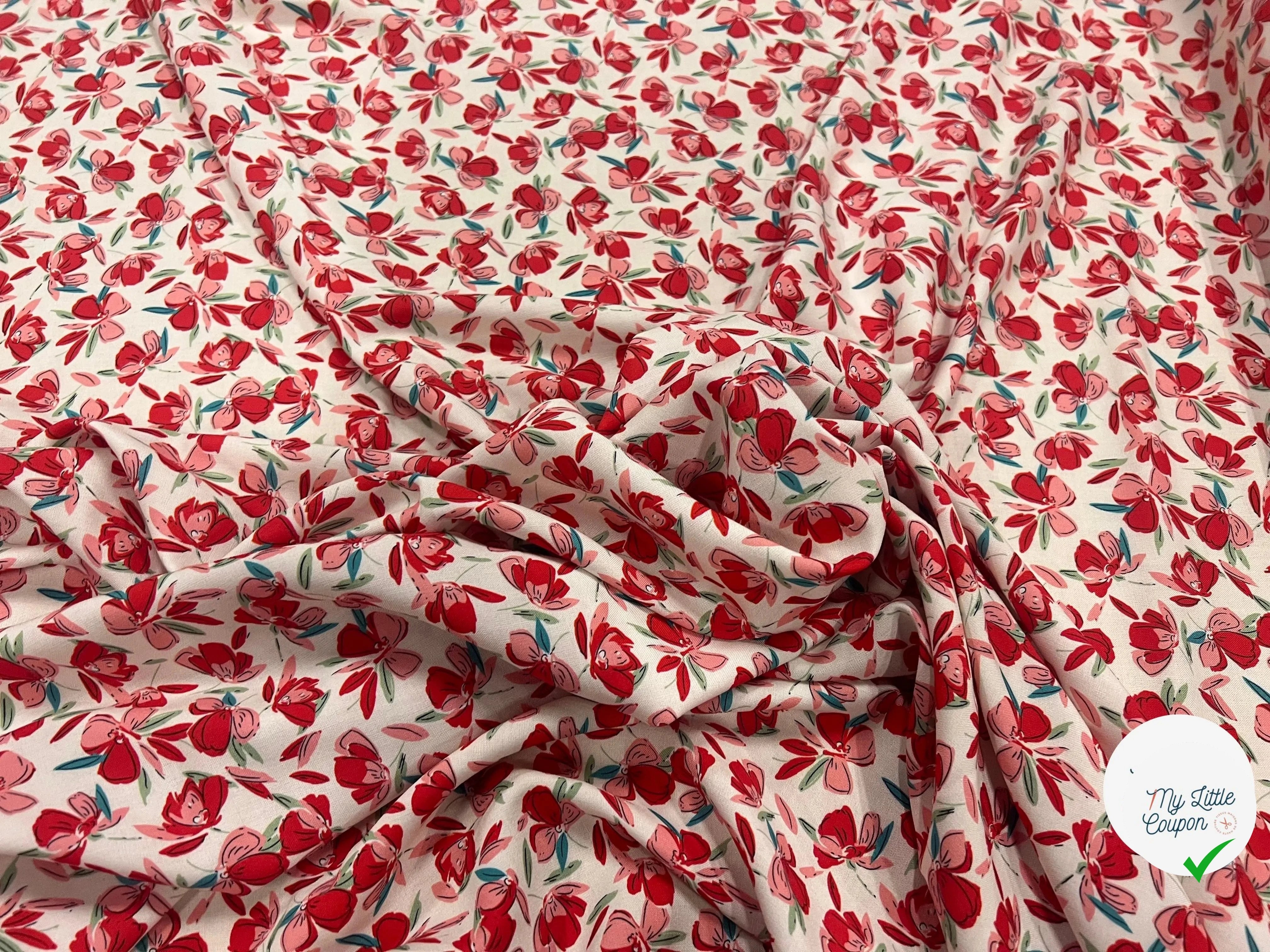 VISCOSE BLOSSOM ÉCRU ROUGE PRINT - My Little Coupon