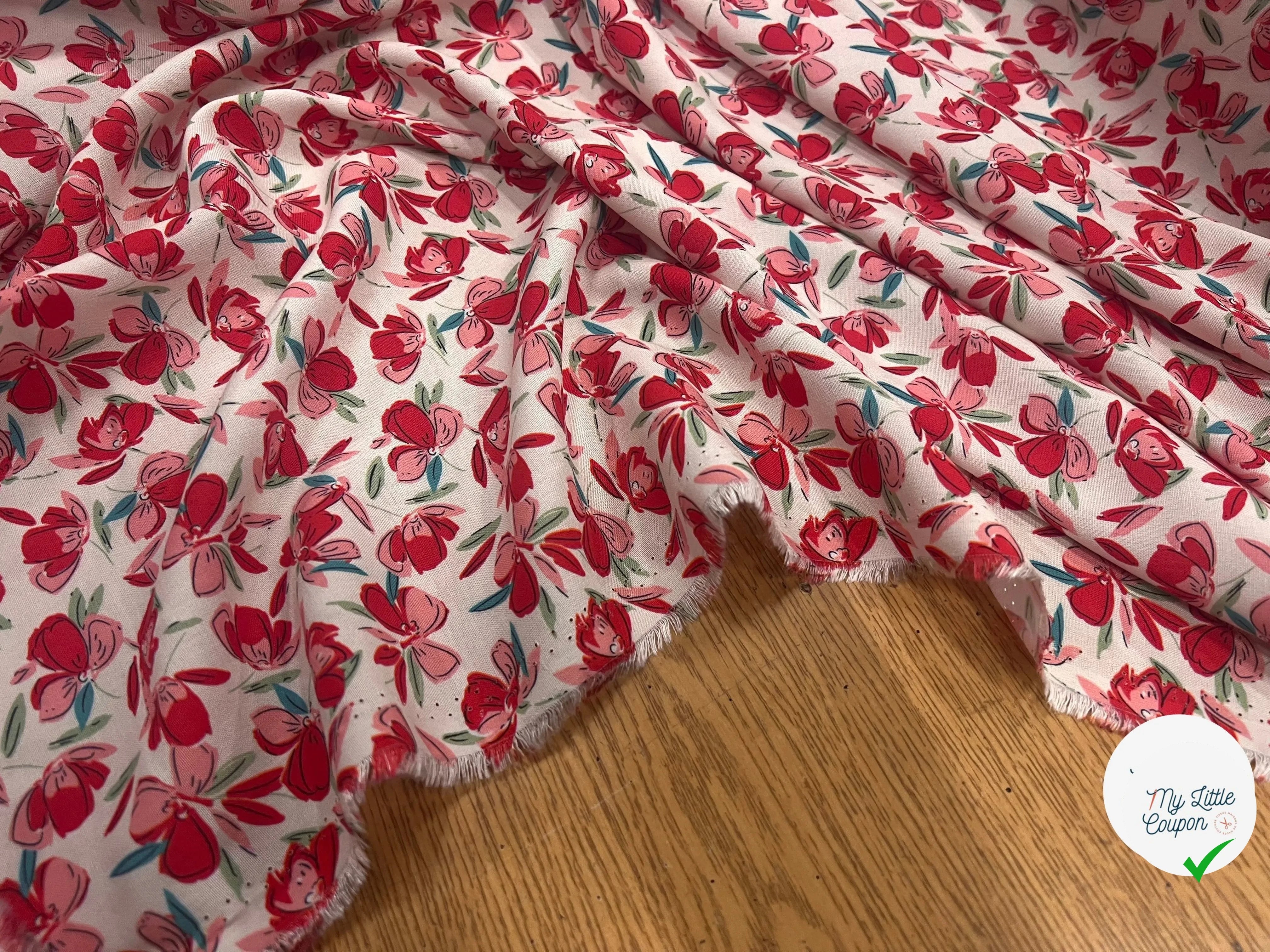 VISCOSE BLOSSOM ÉCRU ROUGE PRINT - My Little Coupon