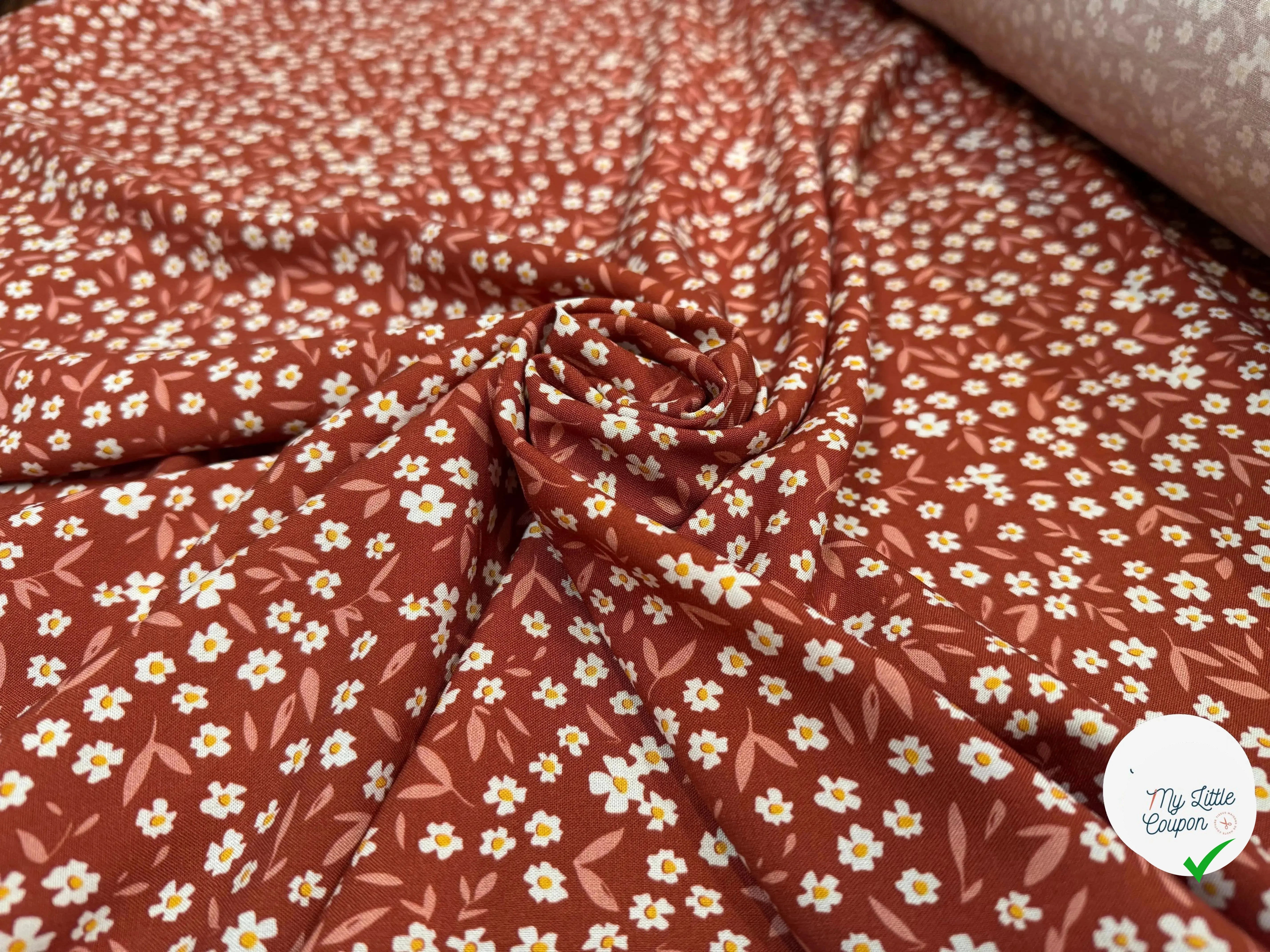 VISCOSE ECOVERO™ LENZING™ IMPRIMÉ FLEURETTE TERRACOTA - My Little Coupon