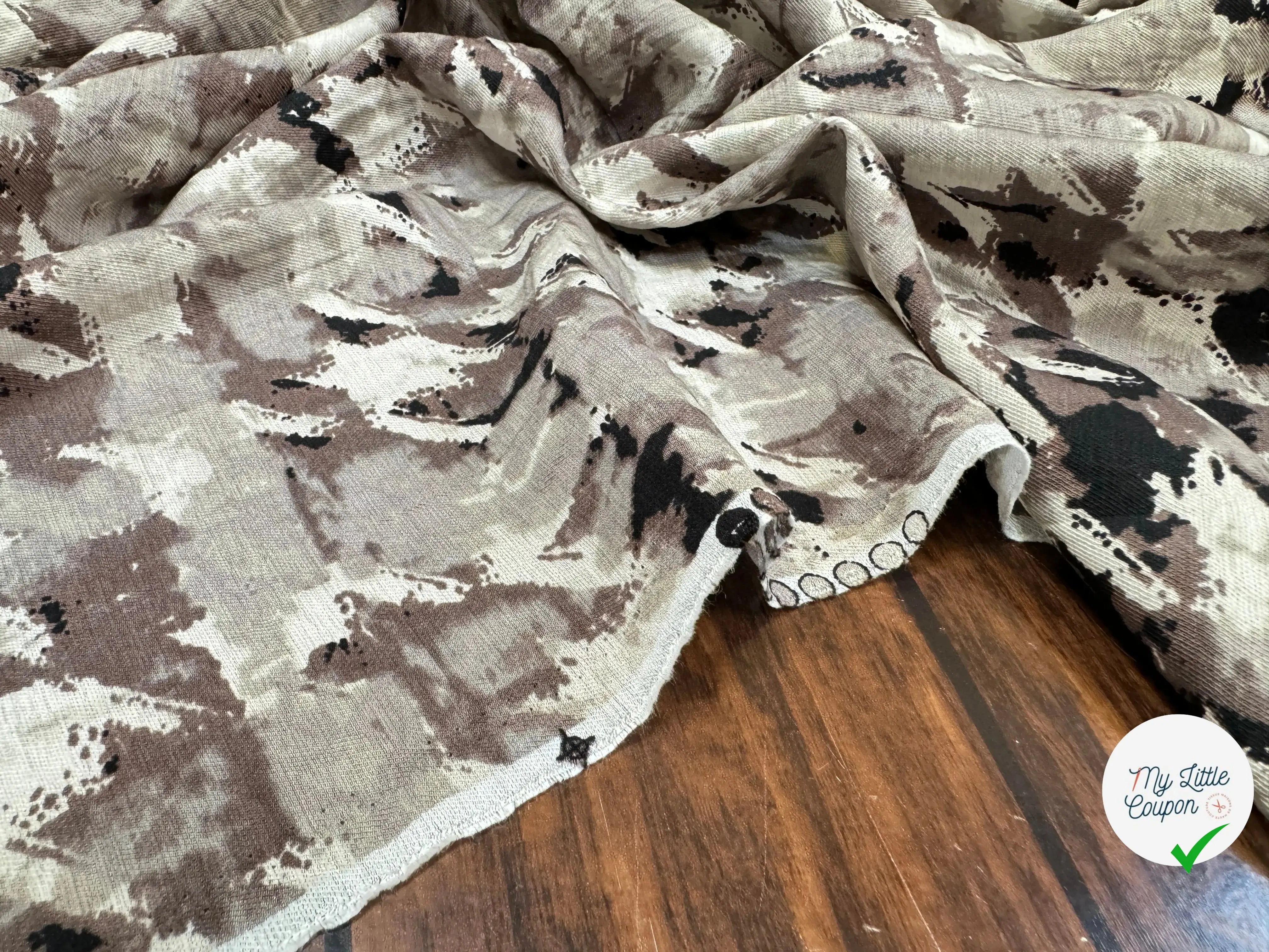 VISCOSE NYLON TWILL TISSU IMPRIMÉ ABSTRAIT NOIR - My Little Coupon