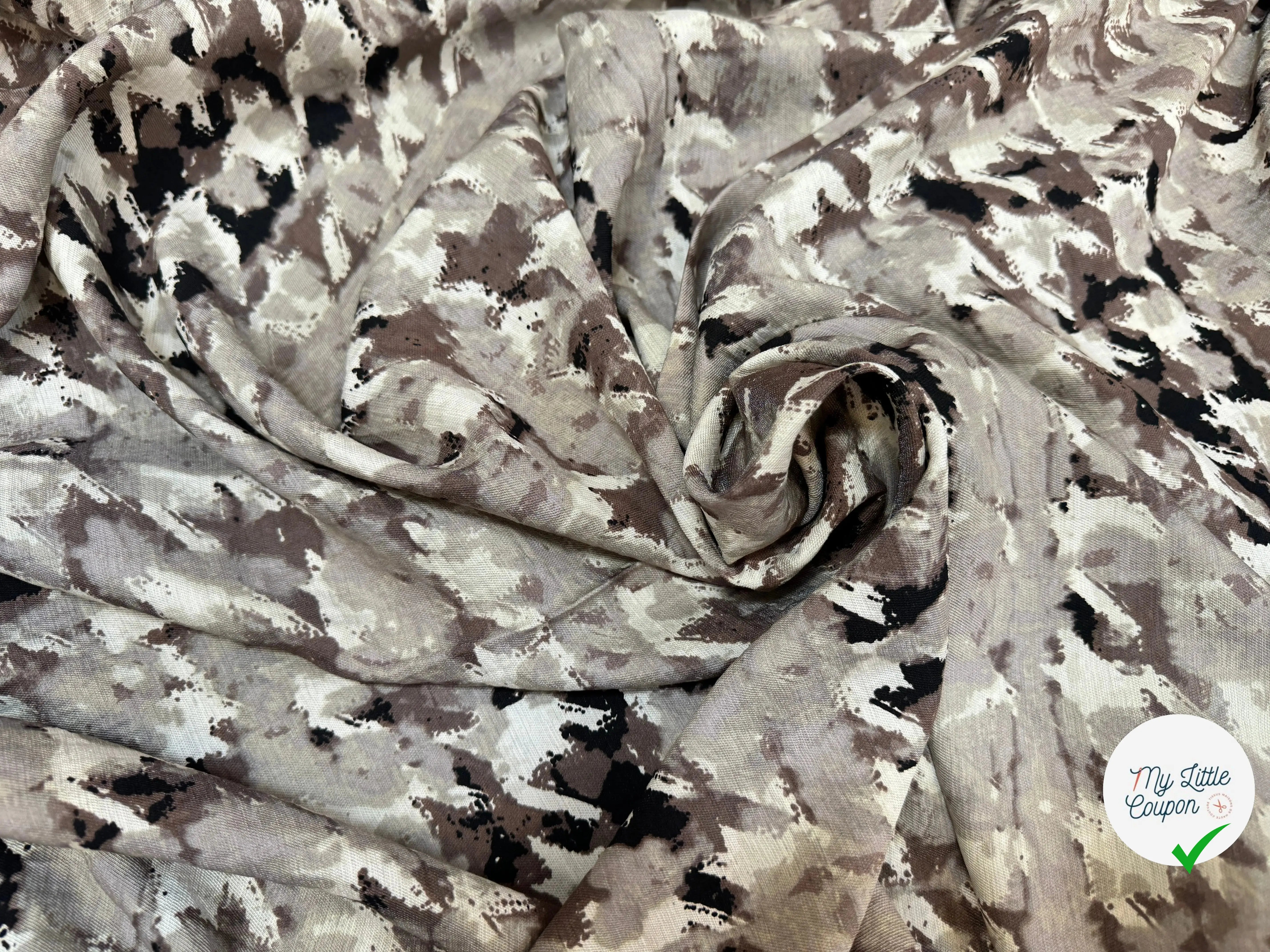 VISCOSE NYLON TWILL TISSU IMPRIMÉ ABSTRAIT NOIR - My Little Coupon