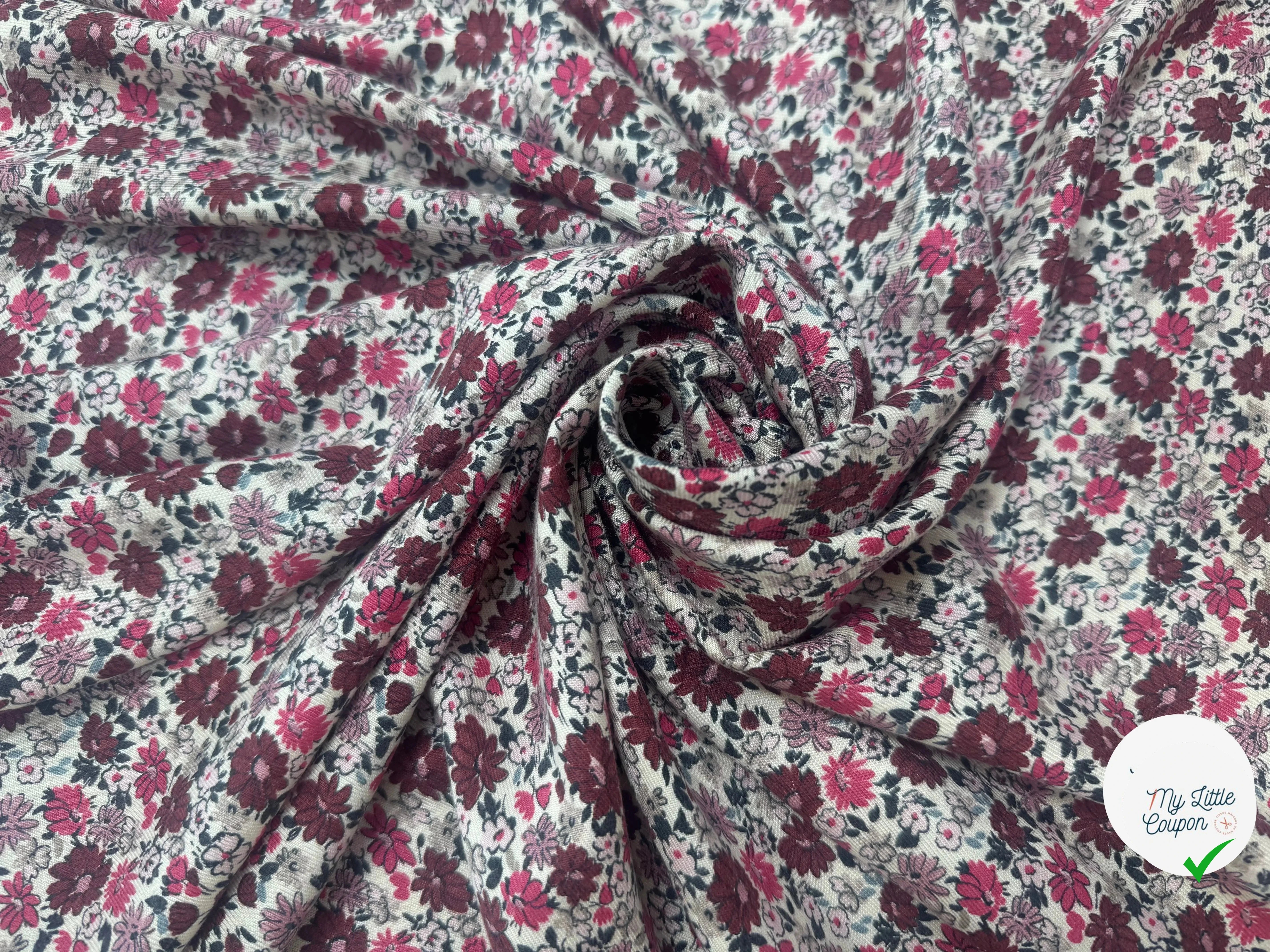 VISCOSE SERGÉE DOUCE MOTIFS FLEURS - My Little Coupon