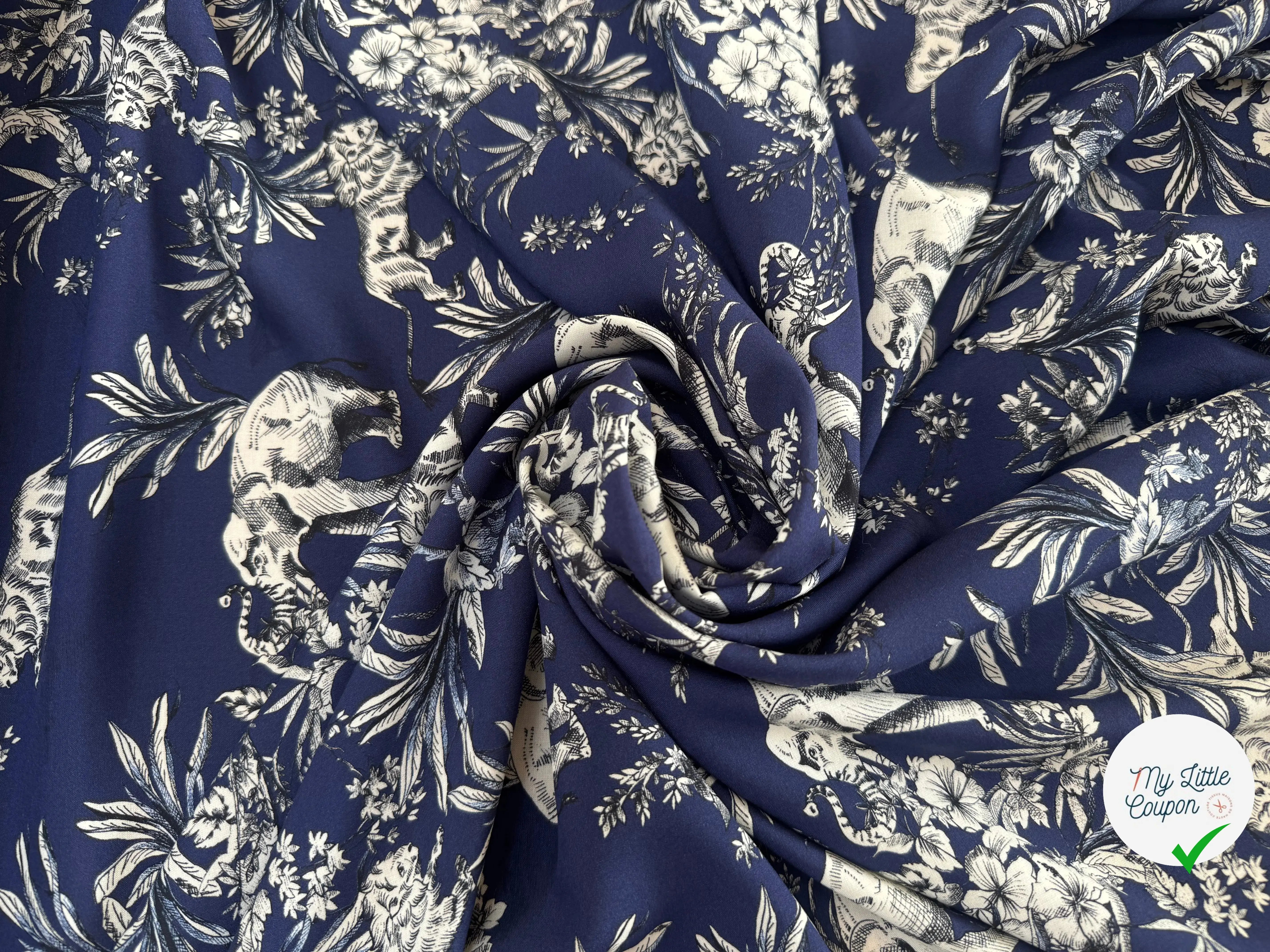 VISCOSE STYLE TOILE DE JOUY FOND BLEU NAVY - My Little Coupon
