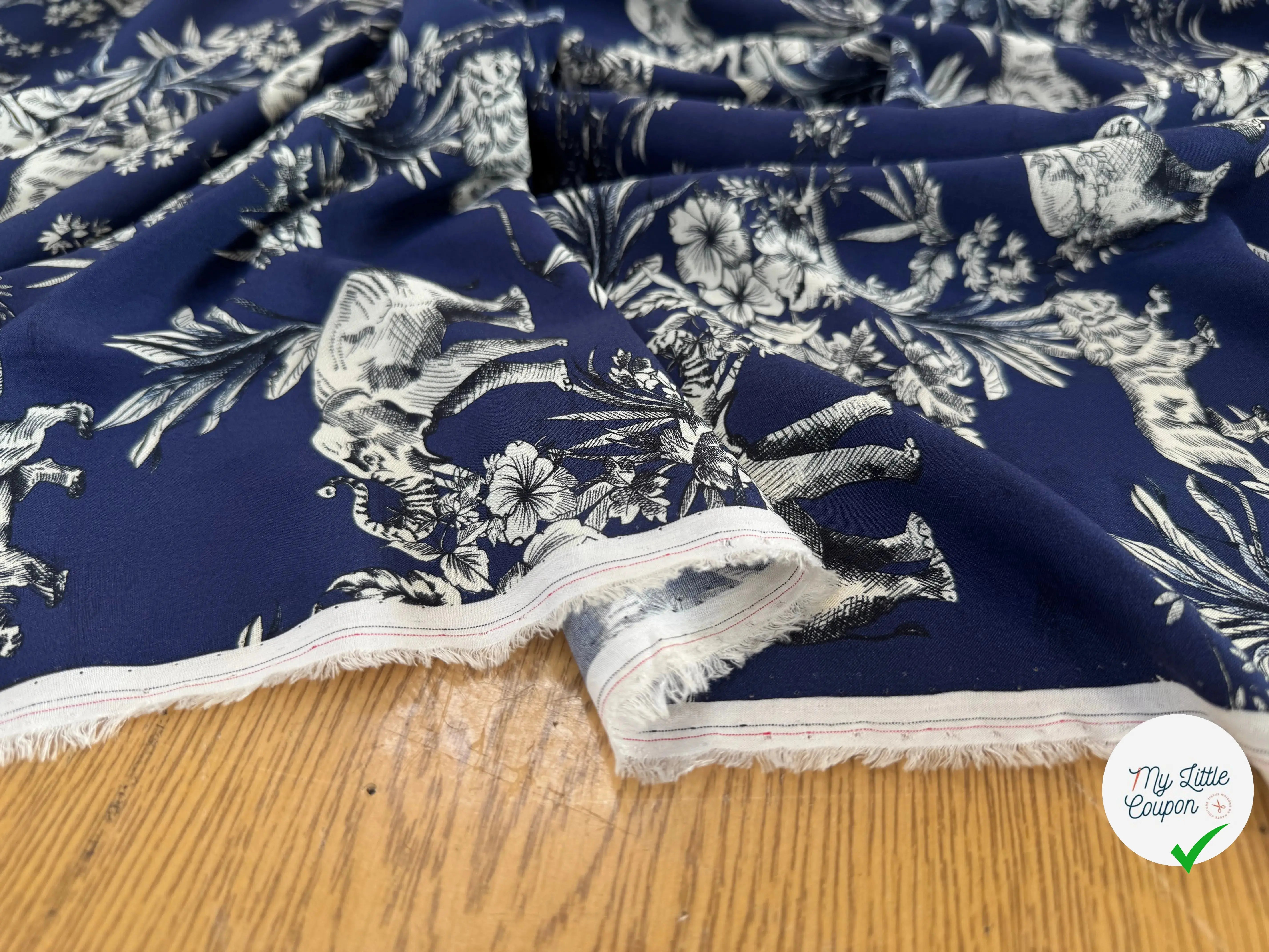 VISCOSE STYLE TOILE DE JOUY FOND BLEU NAVY - My Little Coupon