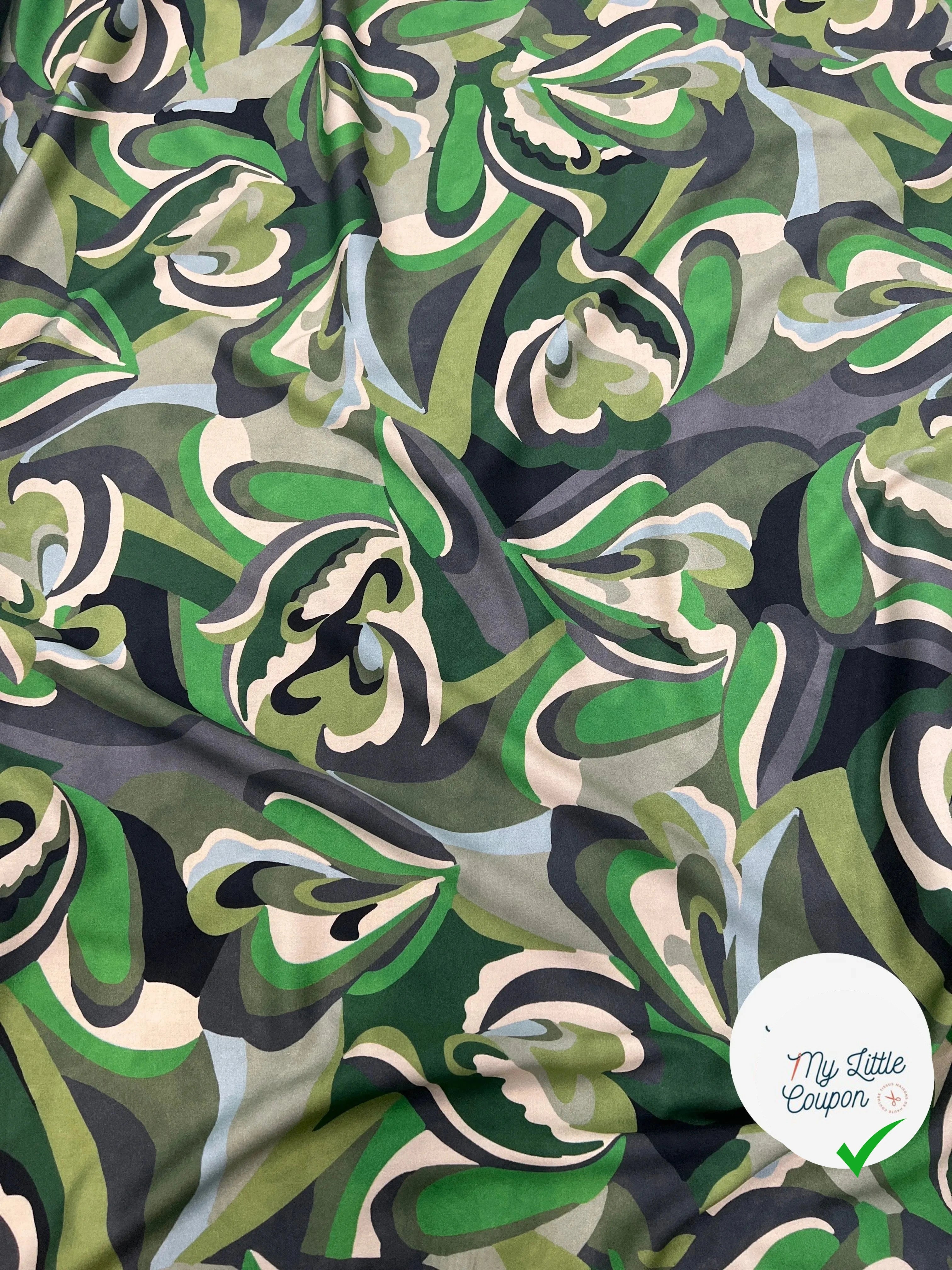 VISCOSE VERTE & CREME MOTIF FLORAL - My Little Coupon