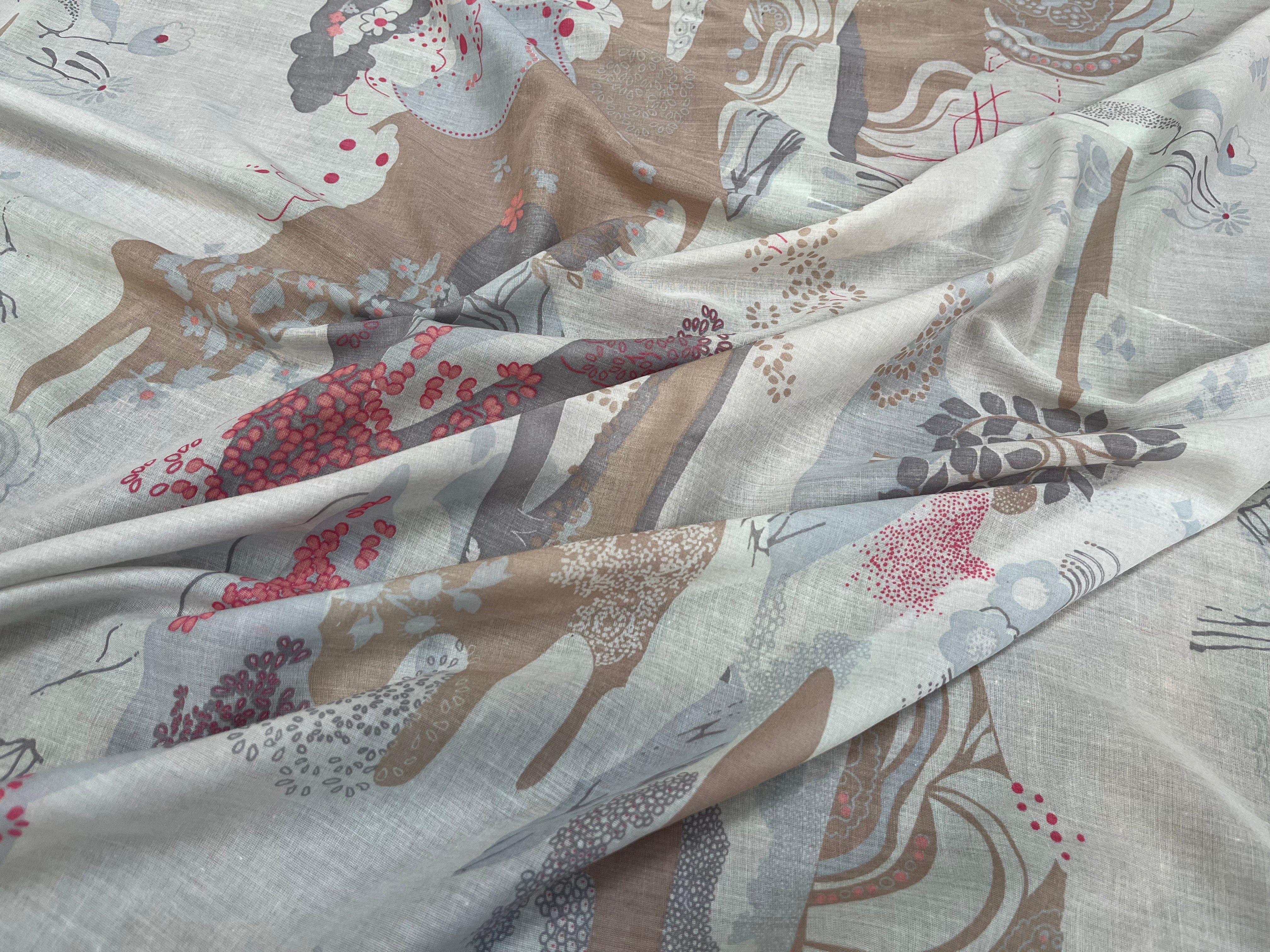 VOILE DE COTON ROSACE FLORALE MULTICOLORE FOND GRIS - My Little Coupon
