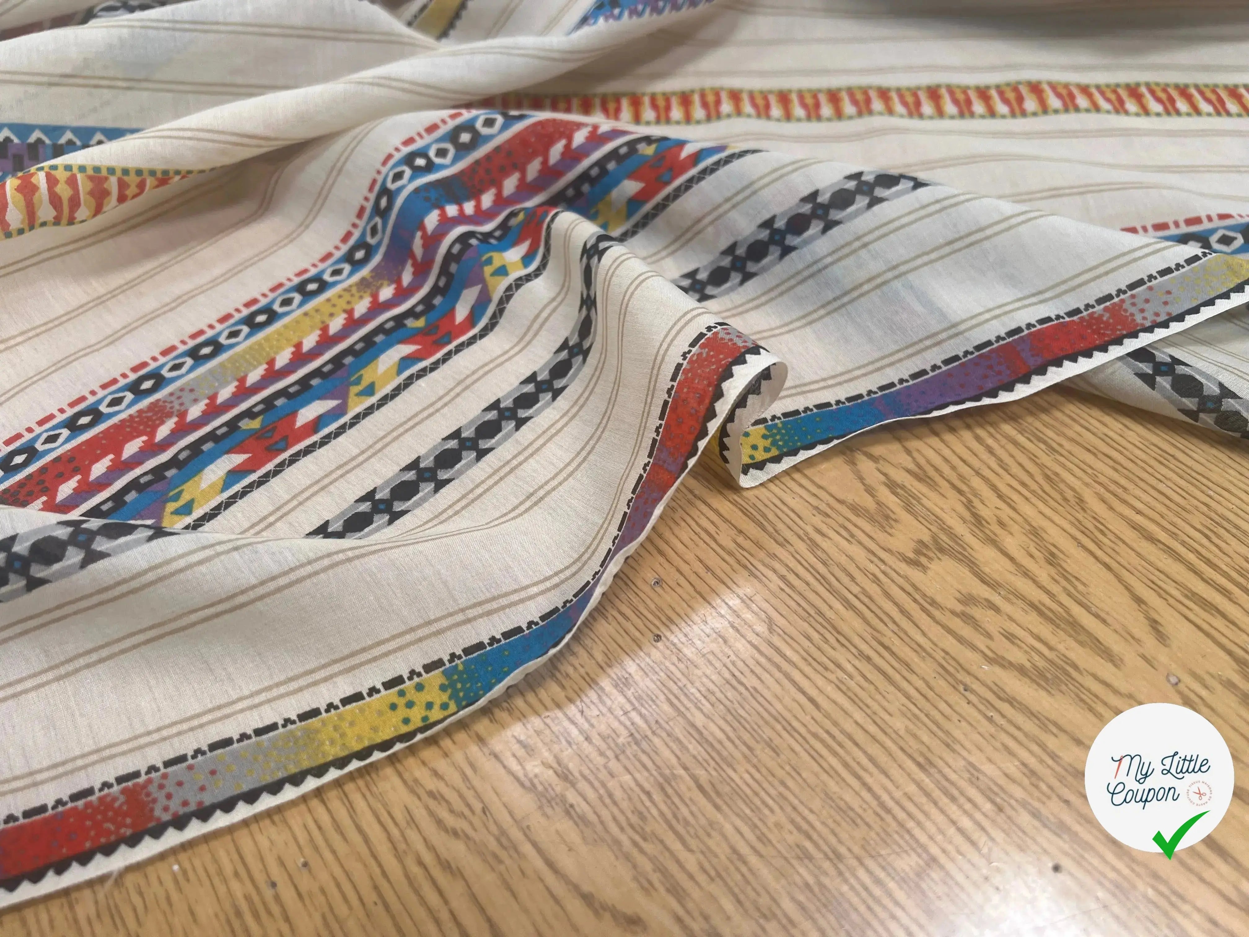 VOILE DE COTON SOIE FOND BEIGE MOTIFS HIPPIE - My Little Coupon