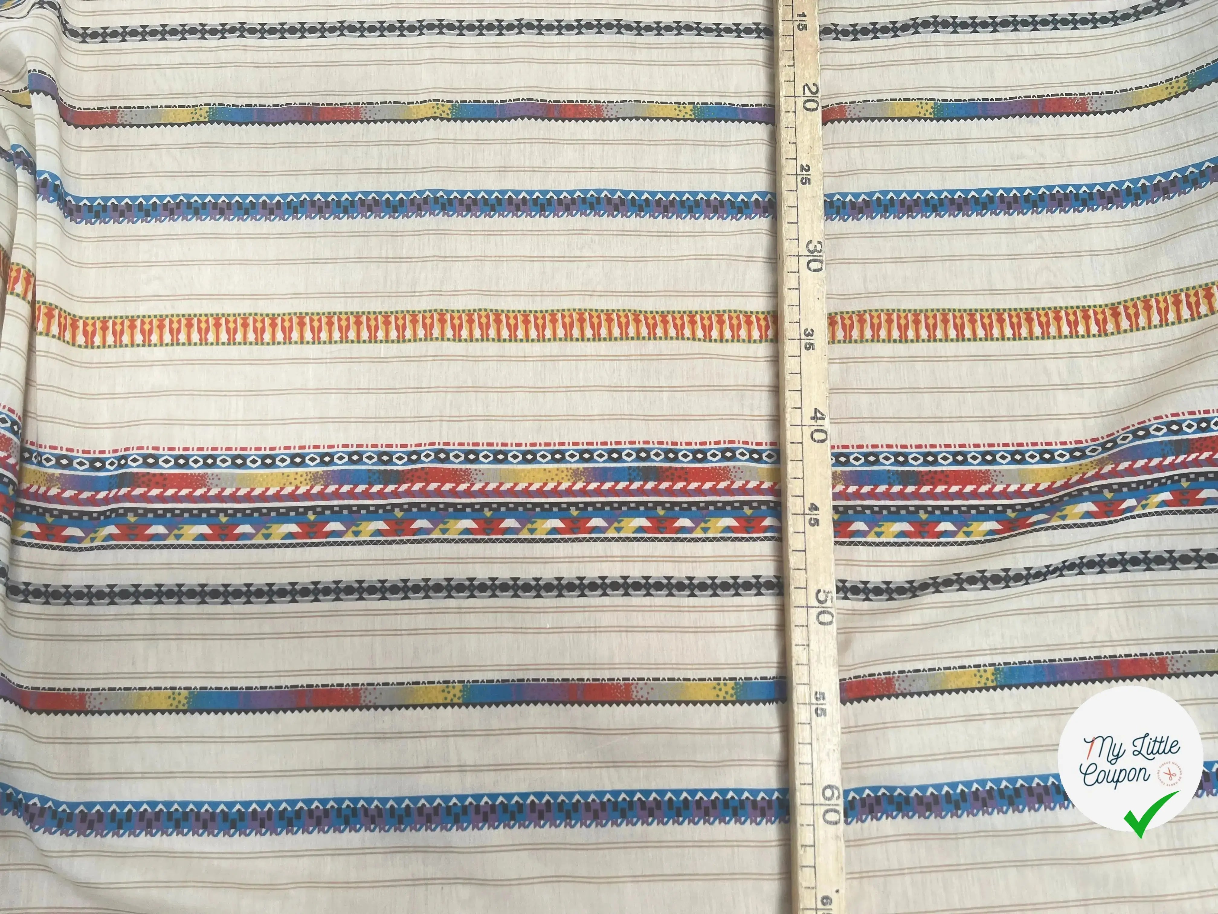 VOILE DE COTON SOIE FOND BEIGE MOTIFS HIPPIE - My Little Coupon