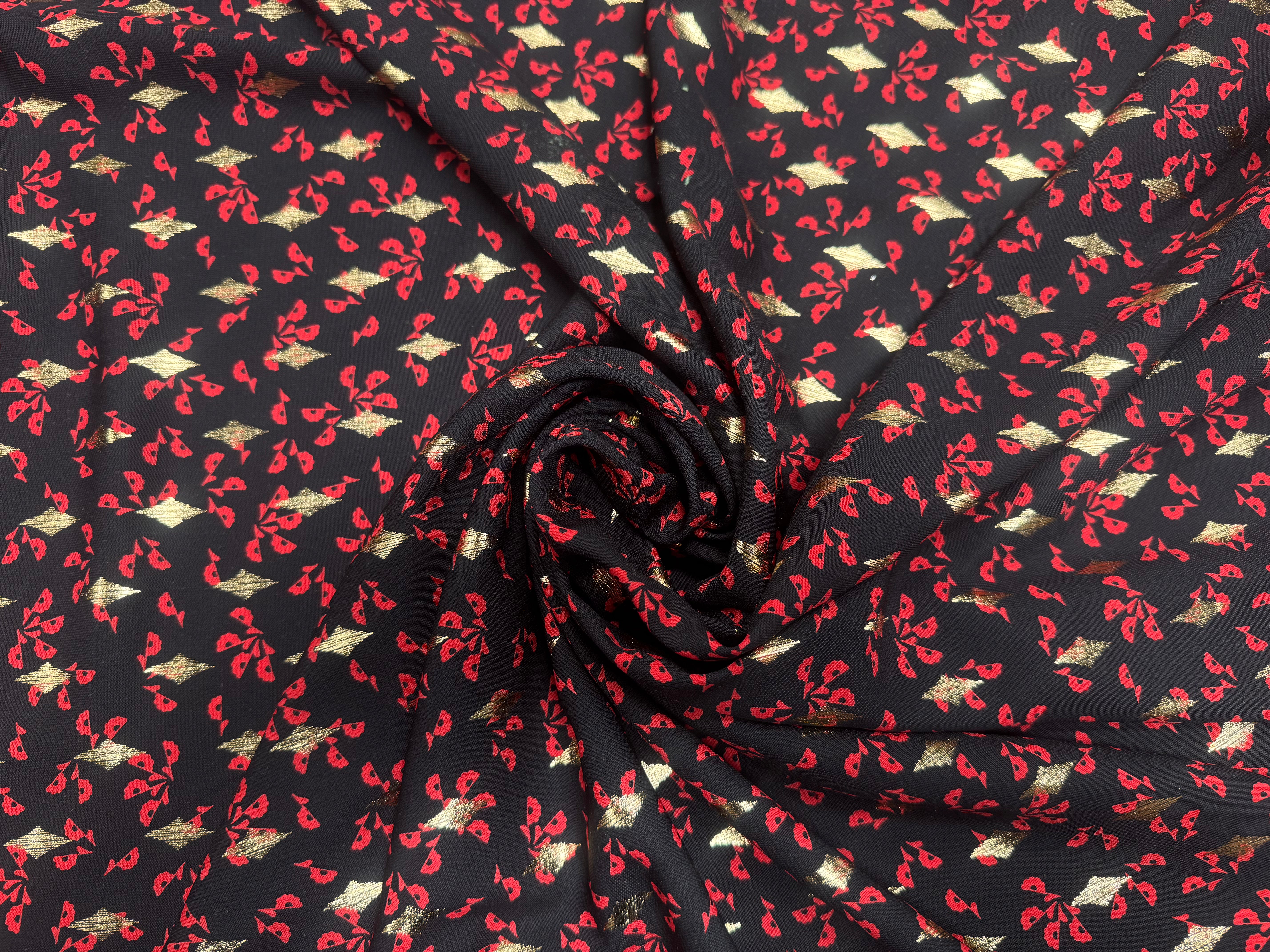 (Chute) WOOLPEACH FOND NOIR FLEURS ROUGE ET DETAILS DORÉS - My Little Coupon