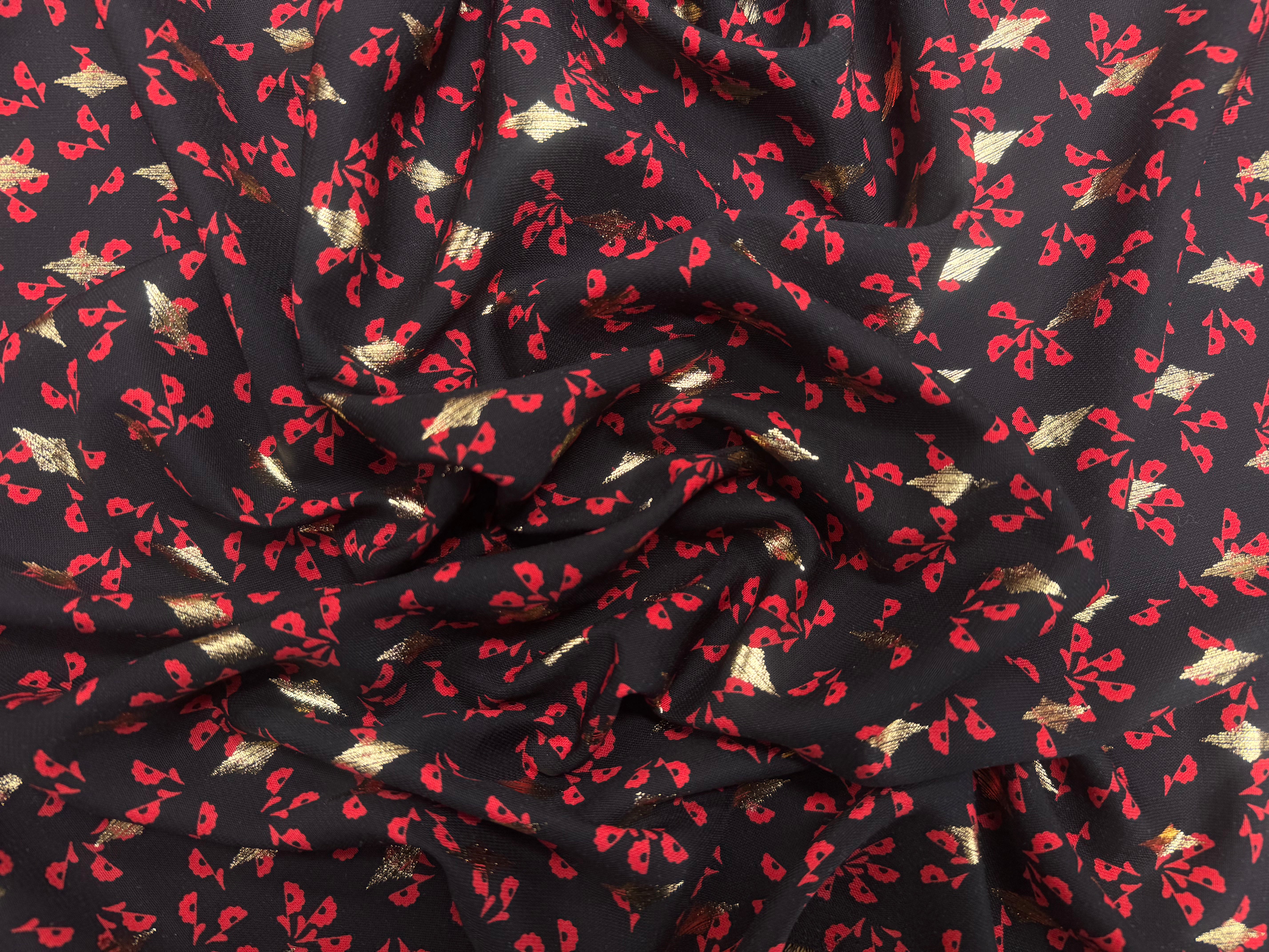 (Chute) WOOLPEACH FOND NOIR FLEURS ROUGE ET DETAILS DORÉS - My Little Coupon