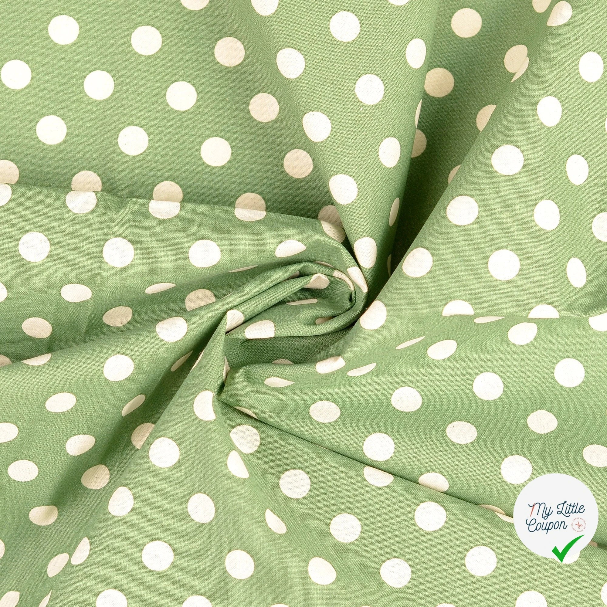 Cretonne de coton à pois pomme verte - My Little Coupon