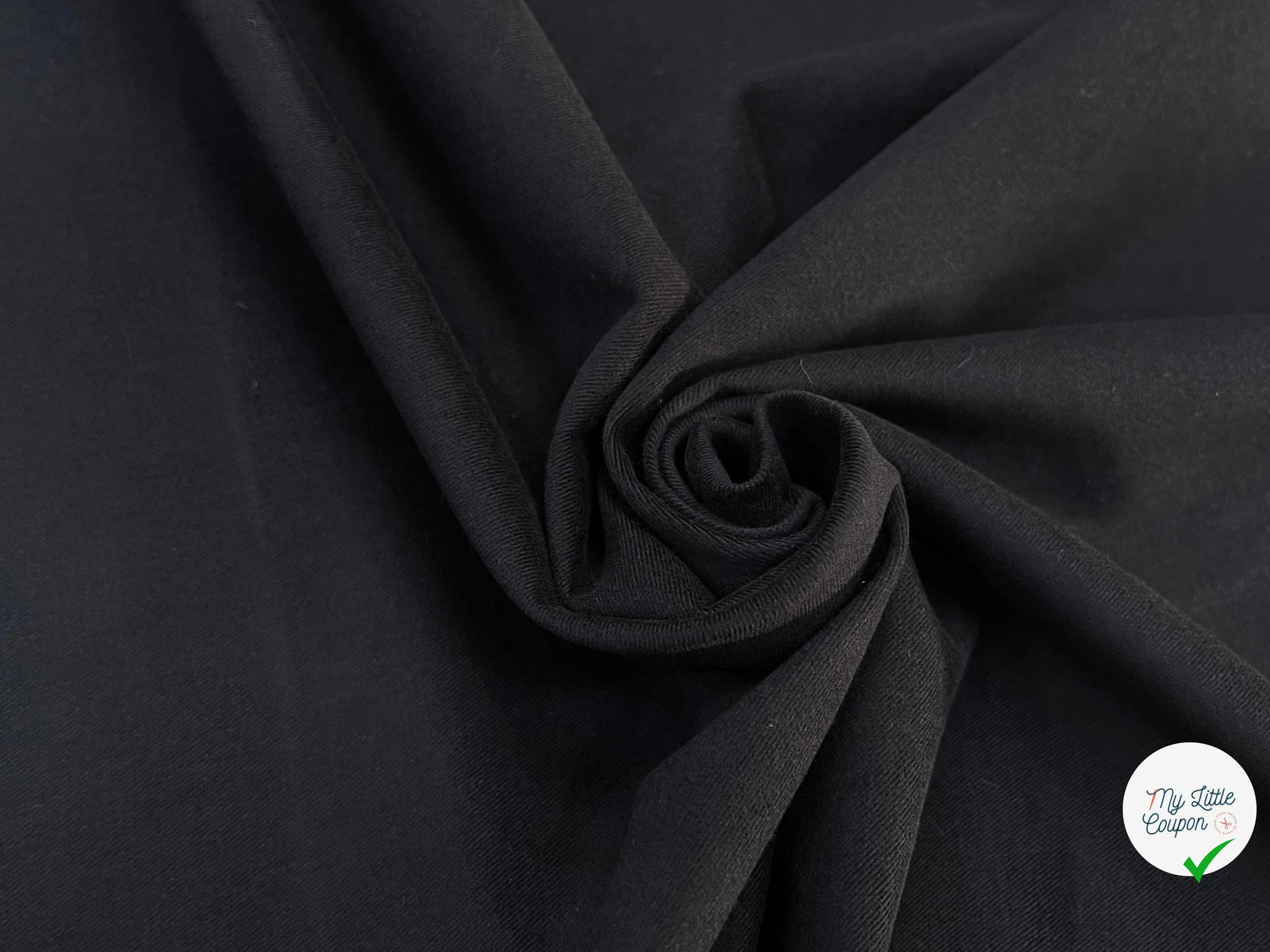 DENIM COTON GRATTÉ EFFET DUVETEUX NOIR PEAU DE PÊCHE 97% COTON 145CM - My Little Coupon